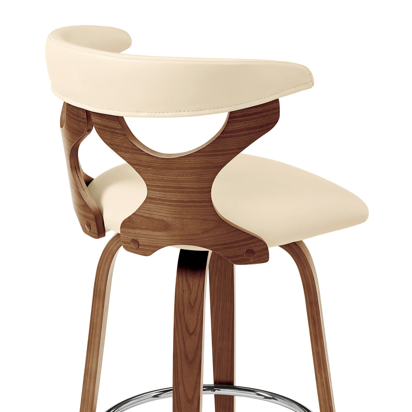 36" Cream Faux Leather And Manufactured Wood Swivel Counter Height Bar Chair