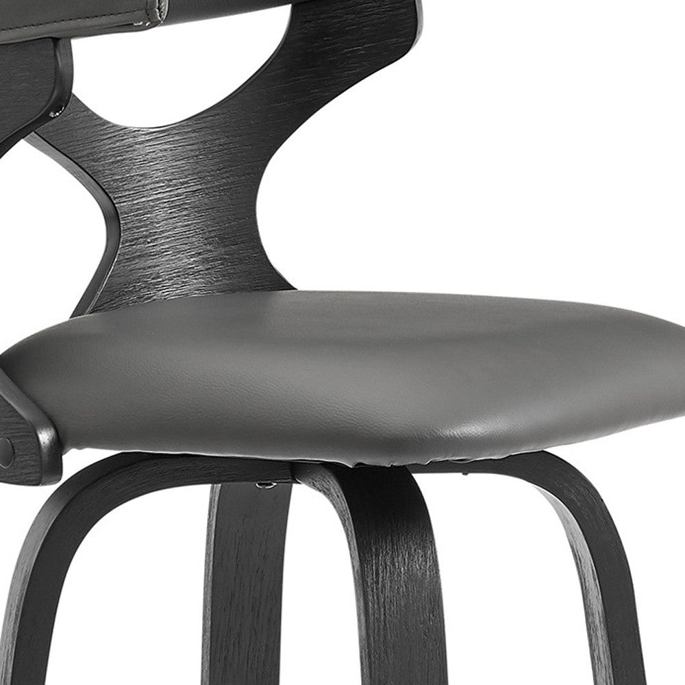 36" Gray Faux Leather And Iron Swivel Counter Height Bar Chair