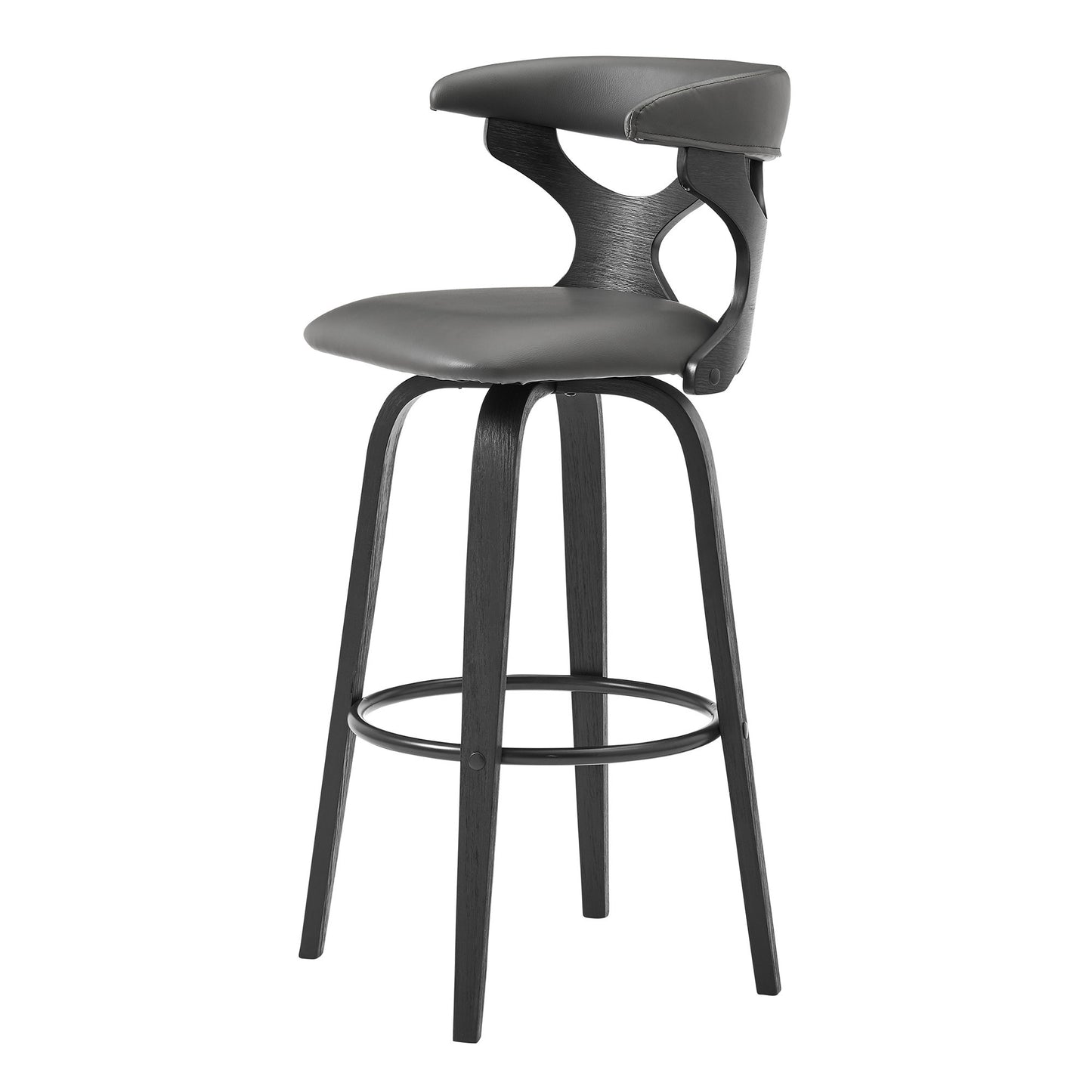 36" Gray Faux Leather And Iron Swivel Counter Height Bar Chair
