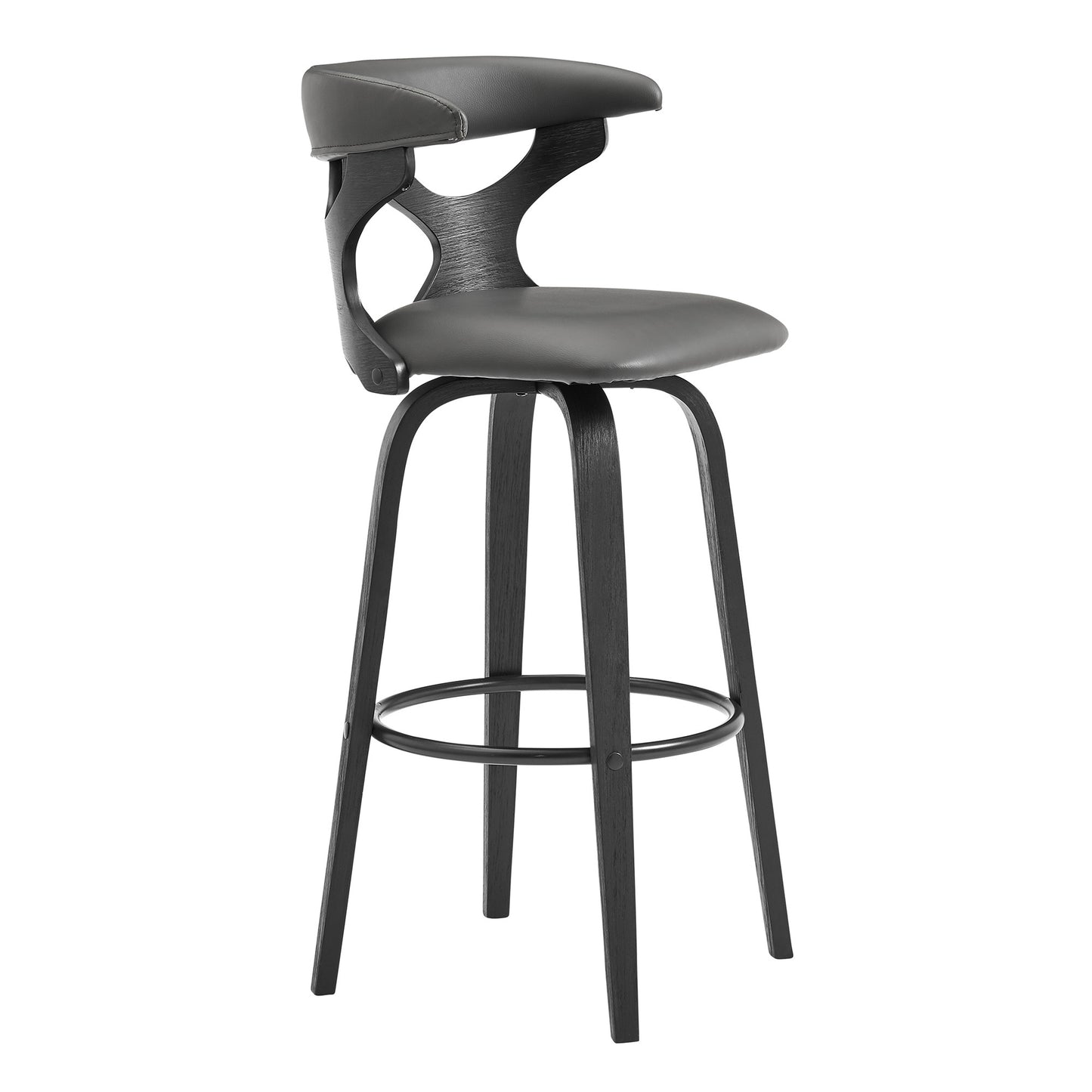 40" Gray Faux Leather And Iron Swivel Bar Height Chair
