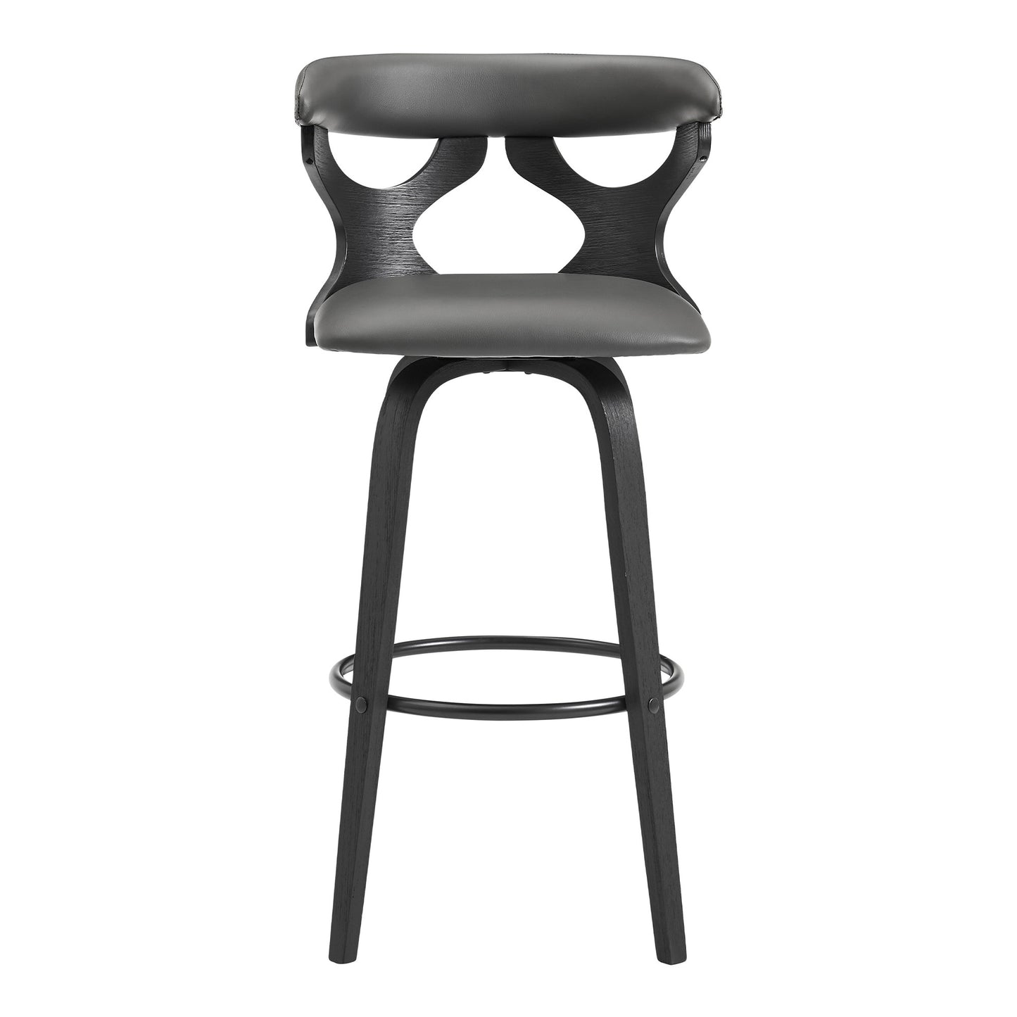 40" Gray Faux Leather And Iron Swivel Bar Height Chair