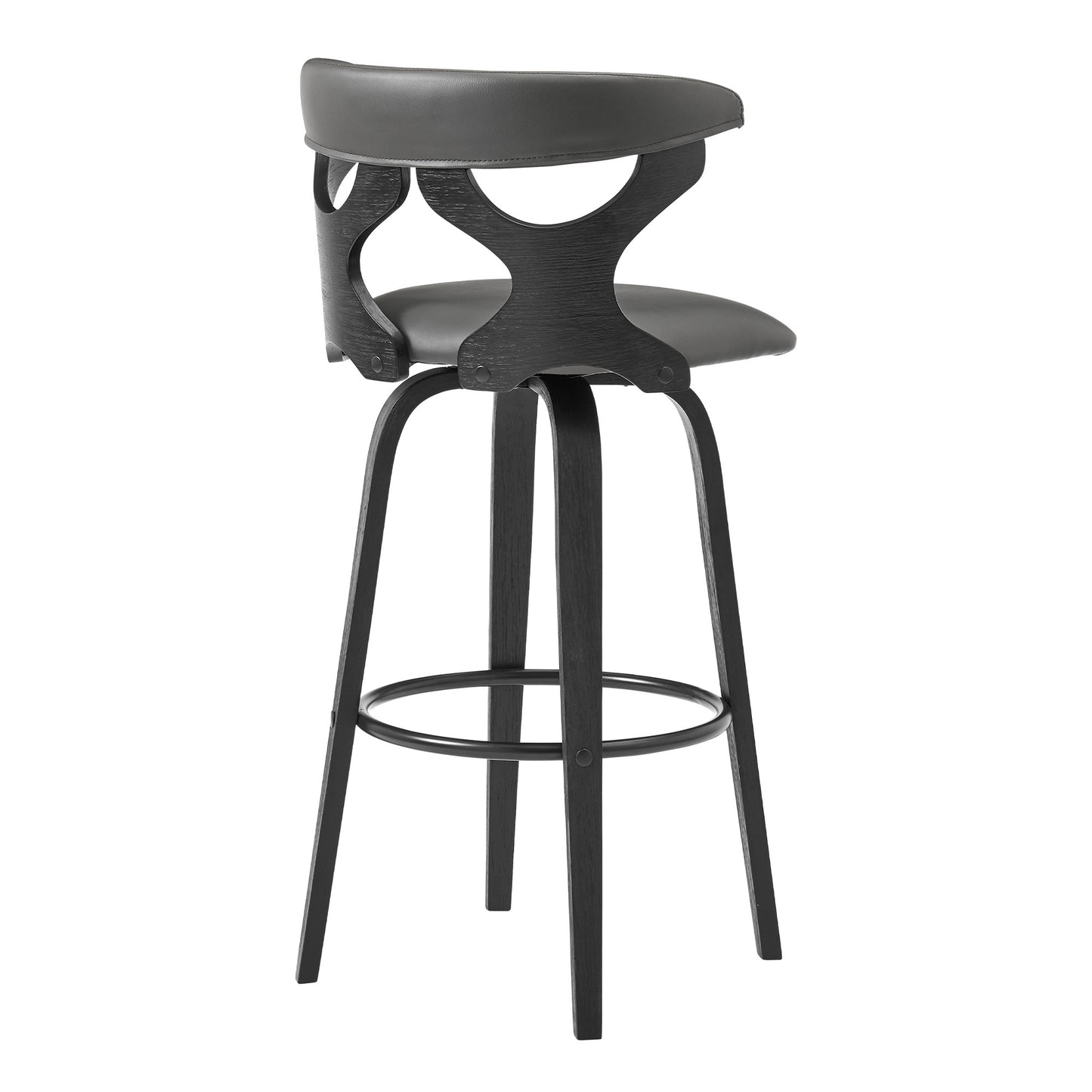 40" Gray Faux Leather And Iron Swivel Bar Height Chair
