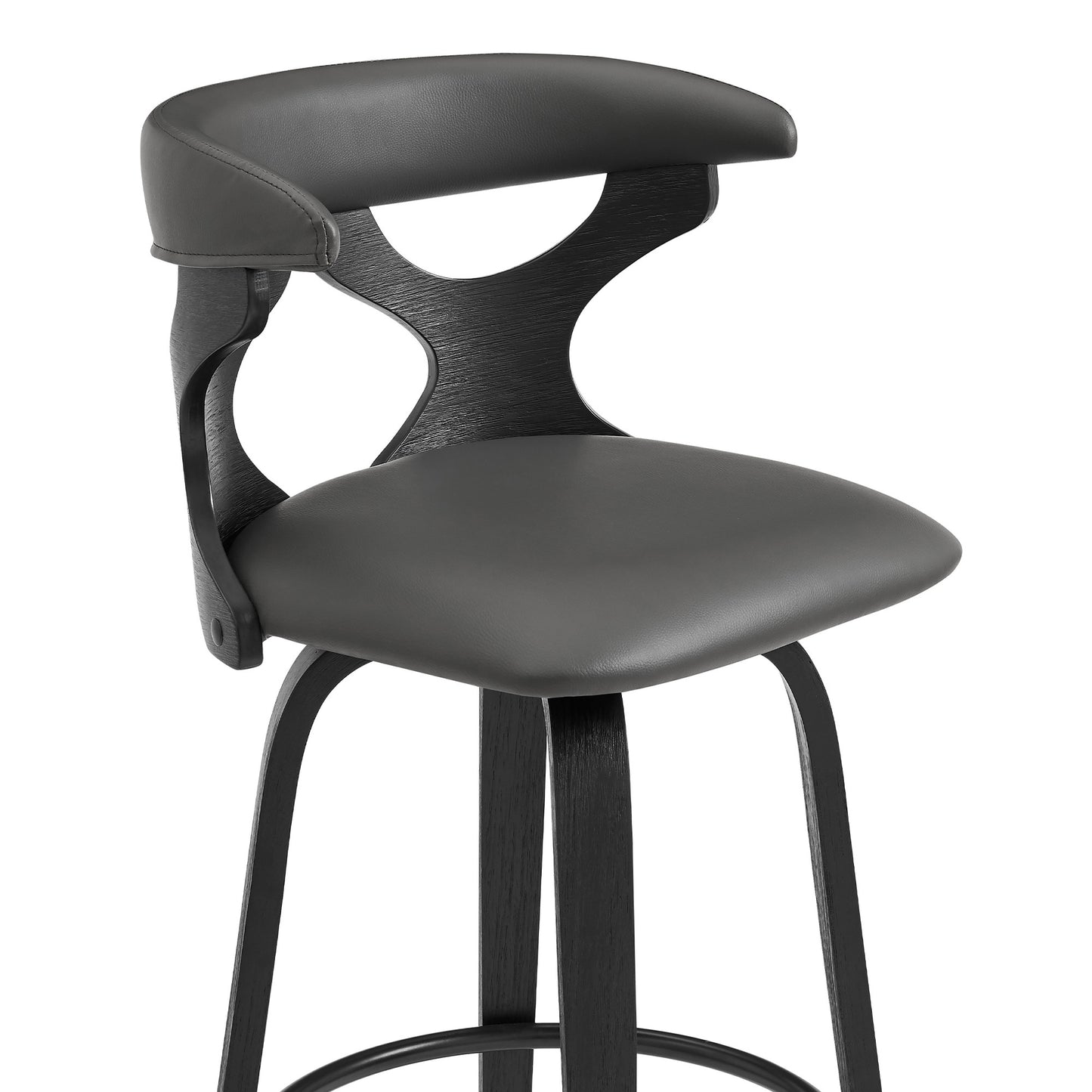 40" Gray Faux Leather And Iron Swivel Bar Height Chair