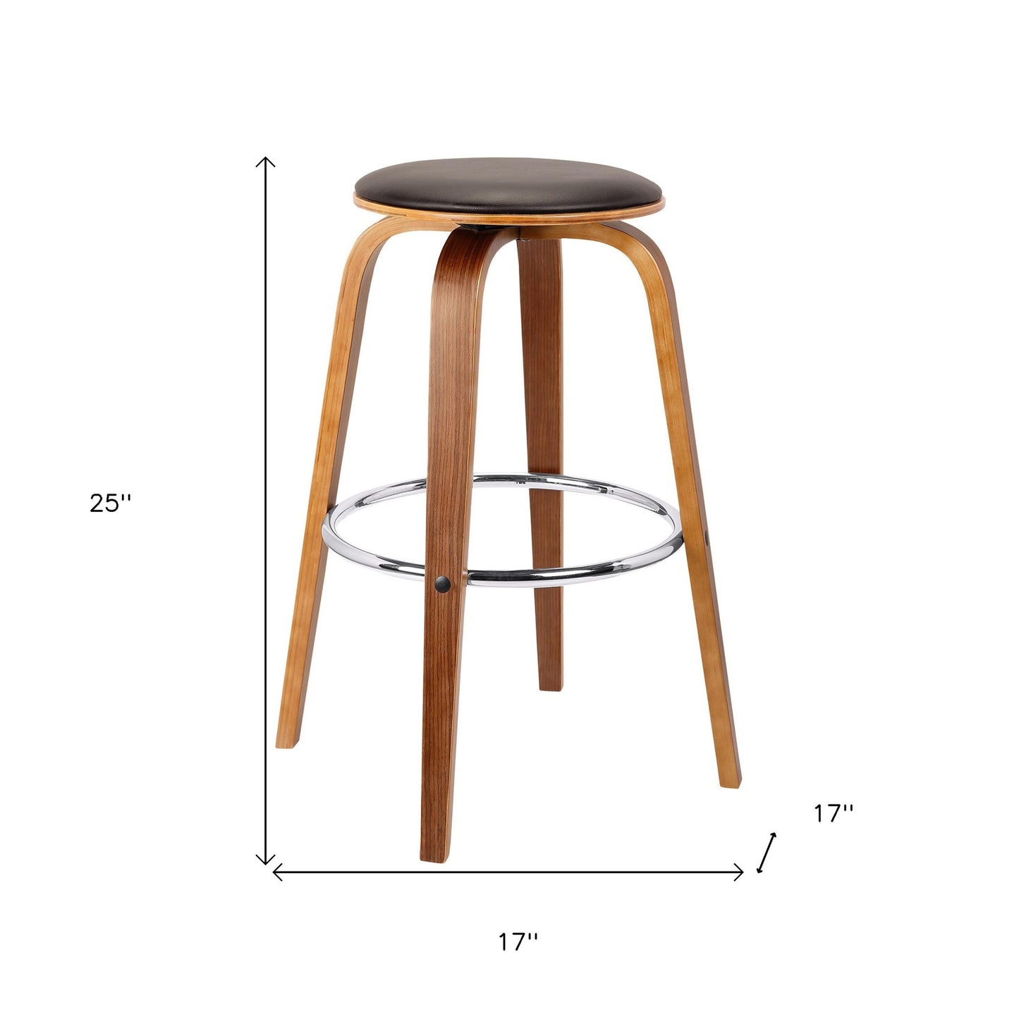 25" Brown Iron Swivel Backless Counter Height Bar Chair With Footrest
