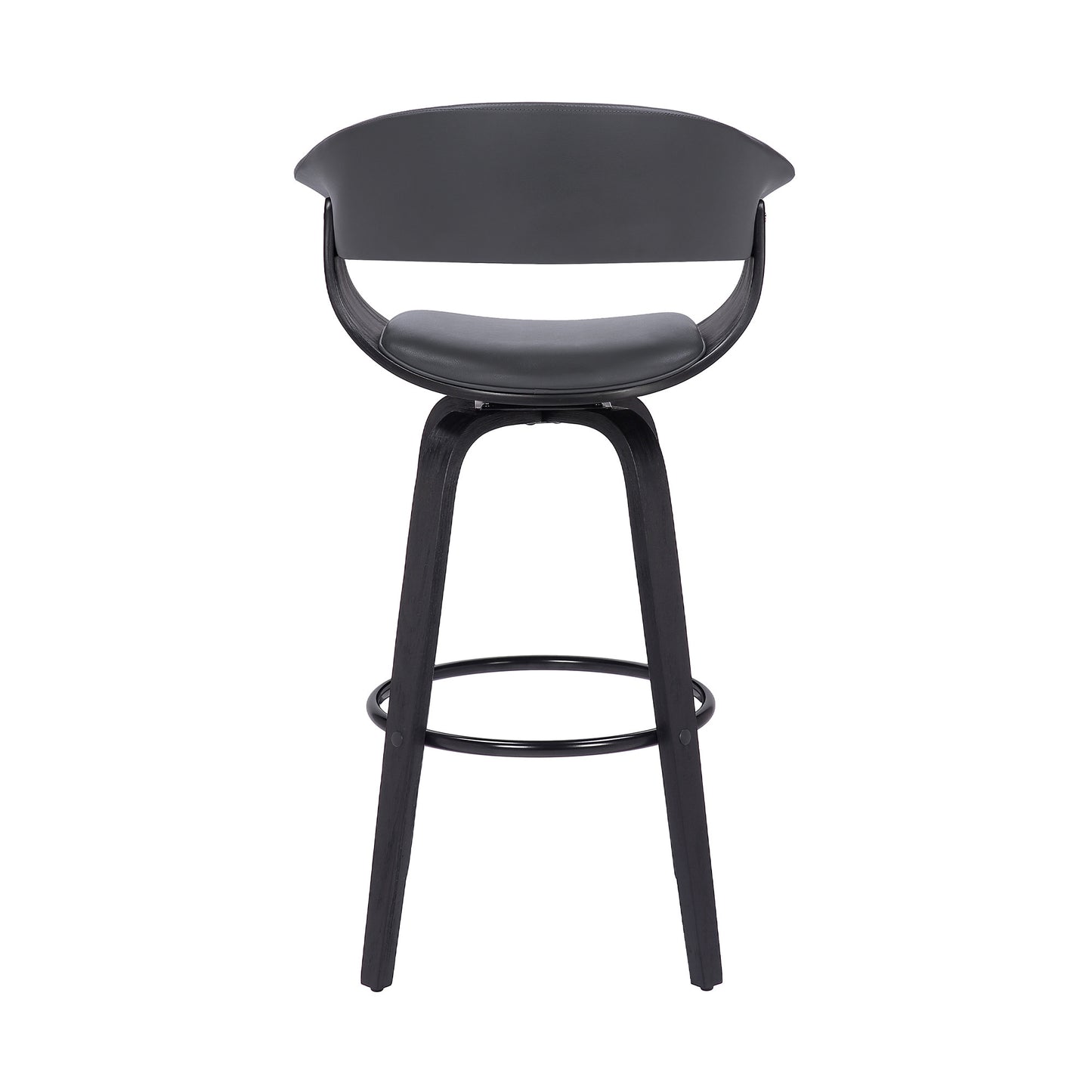 31" Gray And Black Faux Leather And Solid Wood Swivel Low Back Bar Height Bar Chair With Footrest