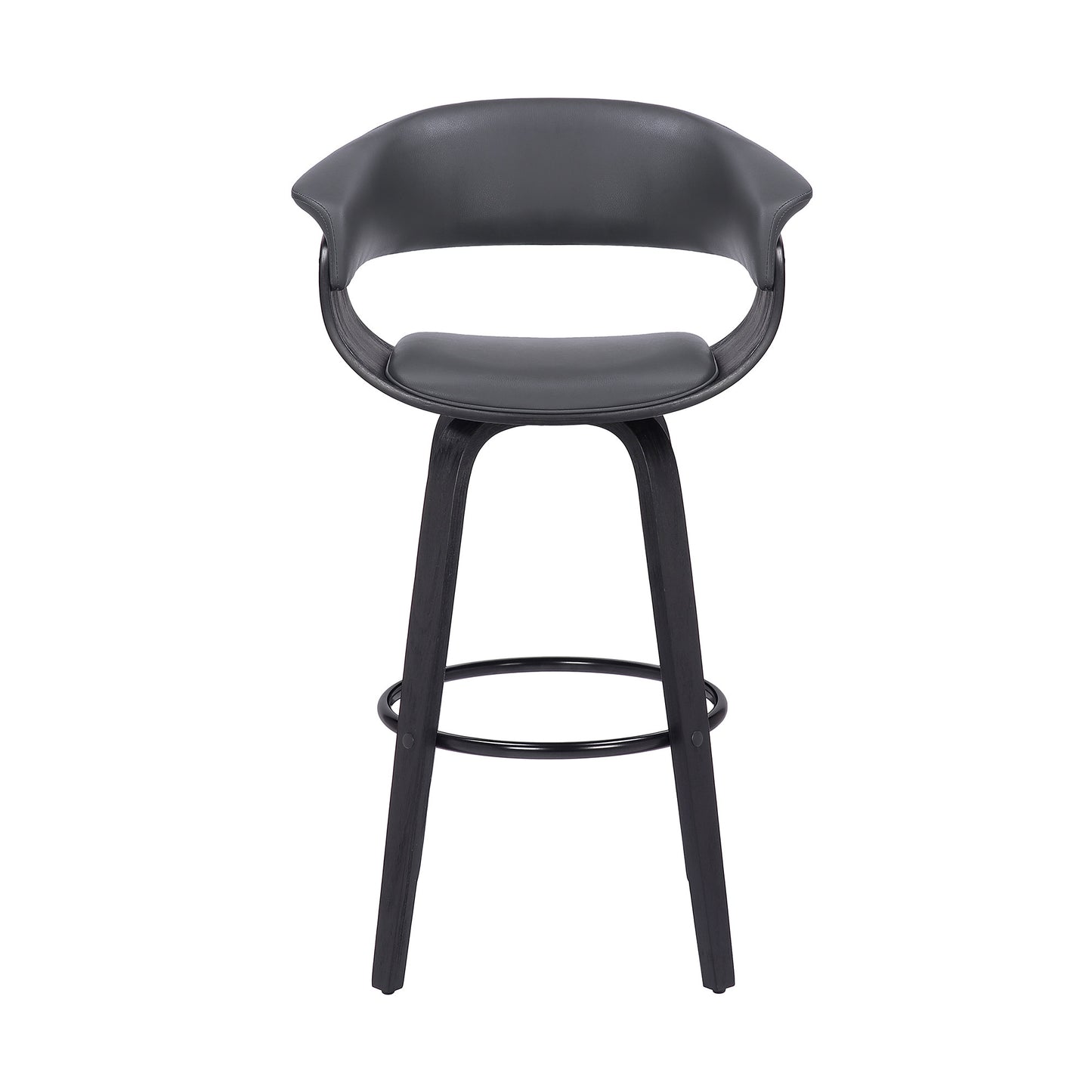 31" Gray And Black Faux Leather And Solid Wood Swivel Low Back Bar Height Bar Chair With Footrest