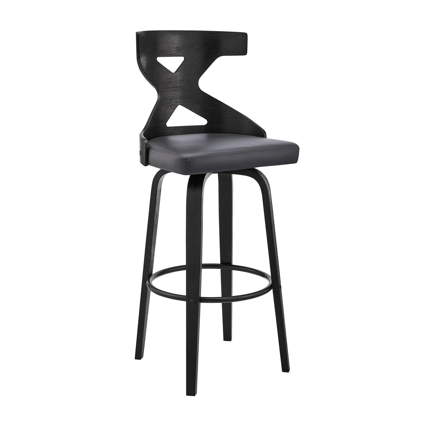 40" Gray Faux Leather And Iron Swivel Counter Height Bar Chair