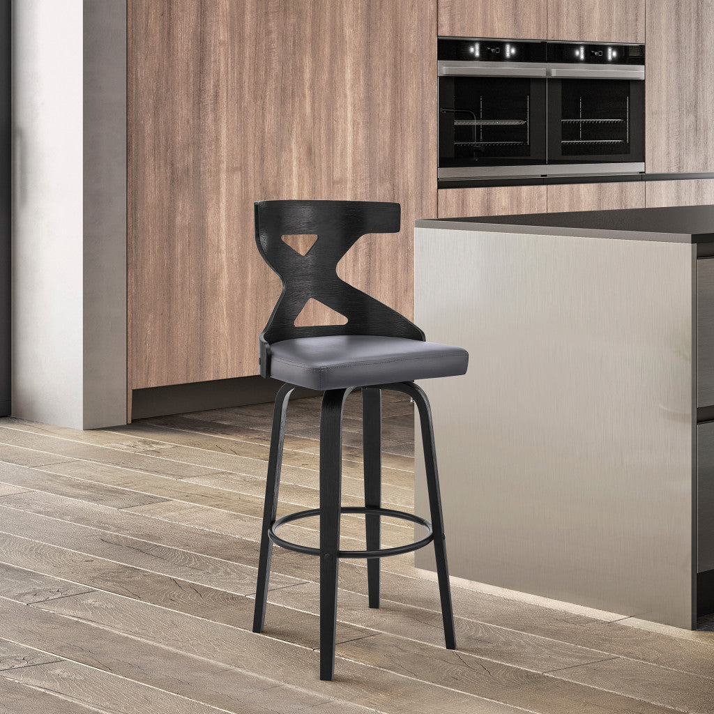 40" Gray Faux Leather And Iron Swivel Counter Height Bar Chair