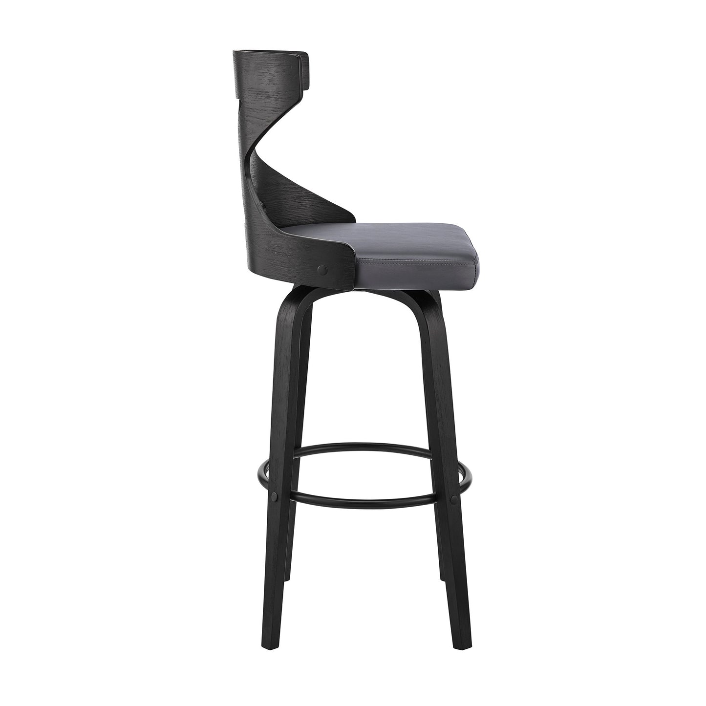40" Gray Faux Leather And Iron Swivel Counter Height Bar Chair