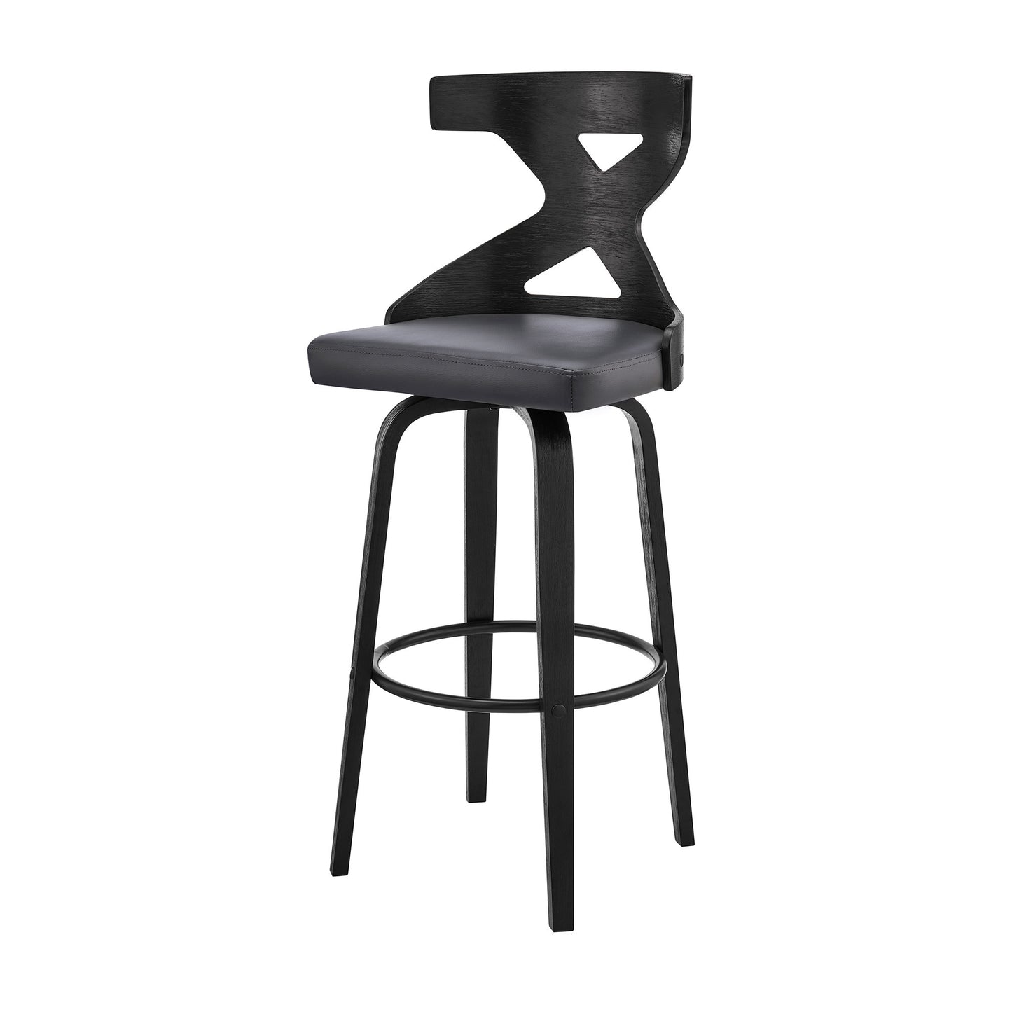 40" Gray Faux Leather And Iron Swivel Counter Height Bar Chair