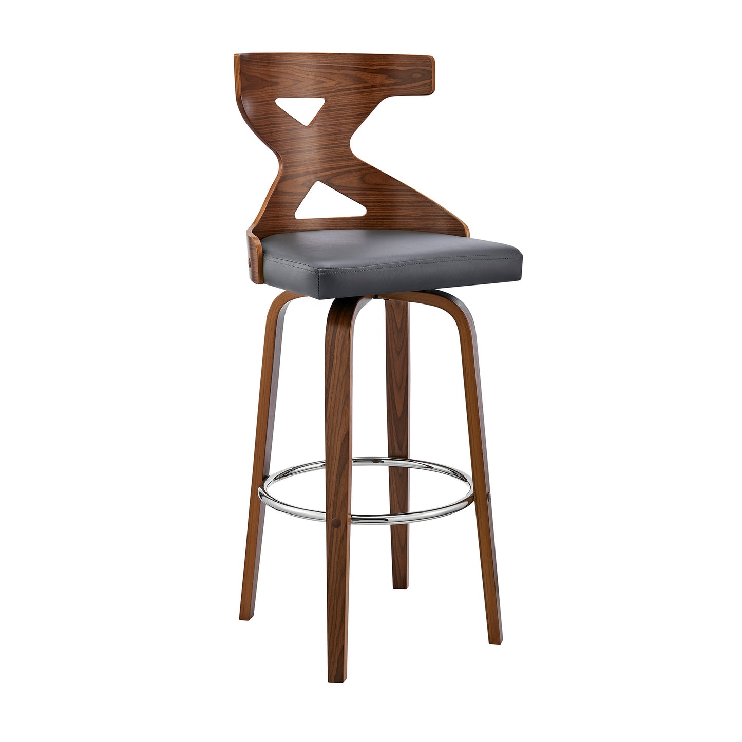 40" Gray Faux Leather And Solid Manufactured Wood Swivel Counter Height Bar Chair