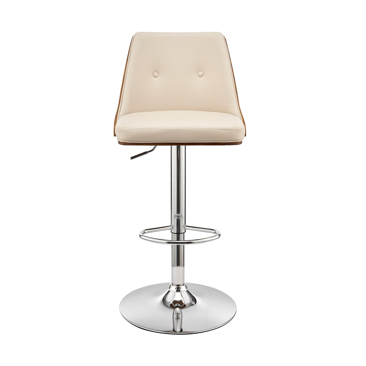 44" Cream Faux Leather And Iron Swivel Adjustable Height Bar Chair