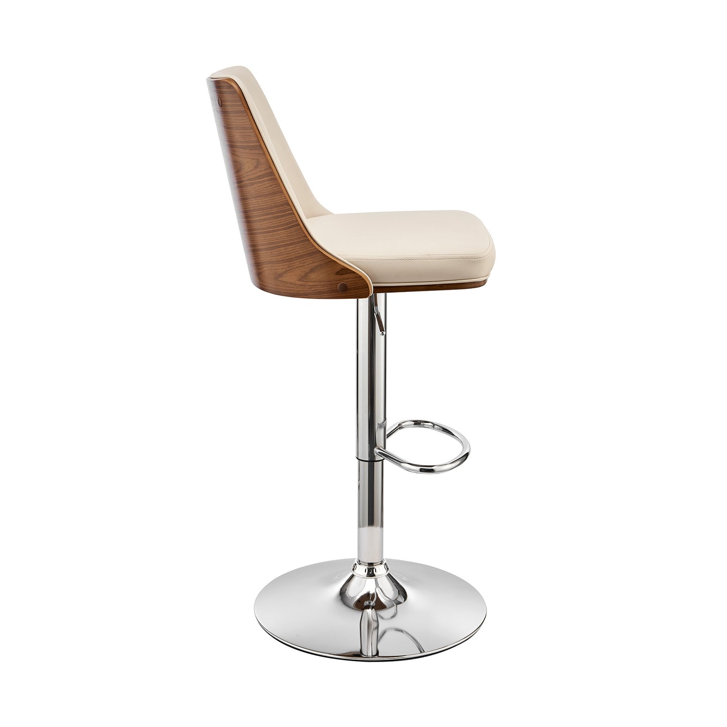 44" Cream Faux Leather And Iron Swivel Adjustable Height Bar Chair
