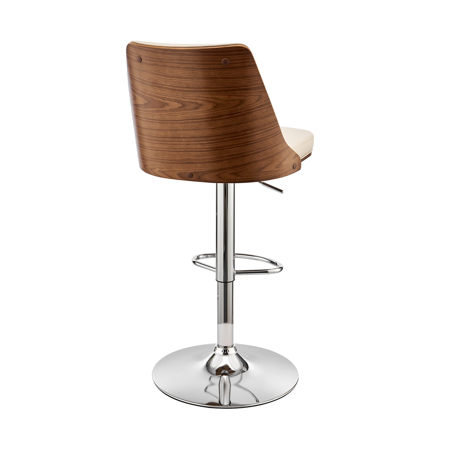 44" Cream Faux Leather And Iron Swivel Adjustable Height Bar Chair