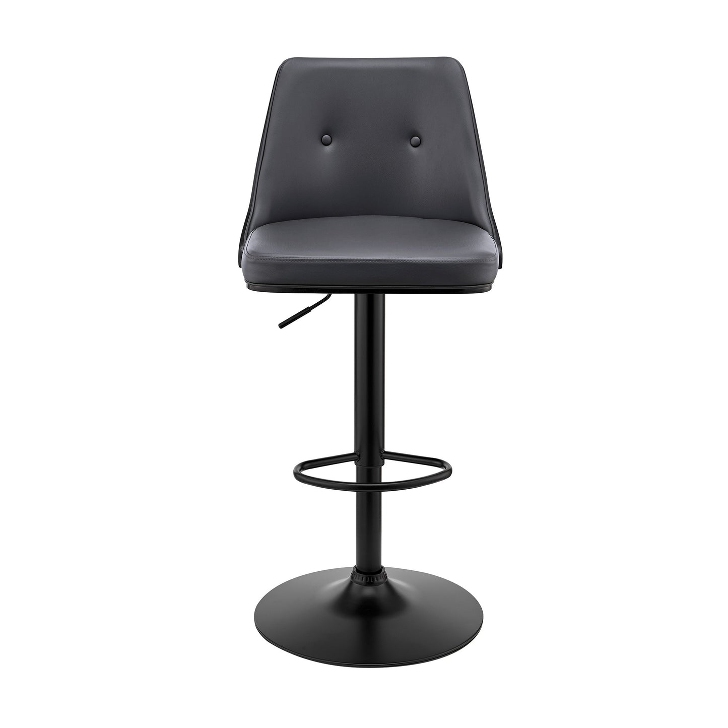 44" Gray Faux Leather And Iron Swivel Adjustable Height Bar Chair