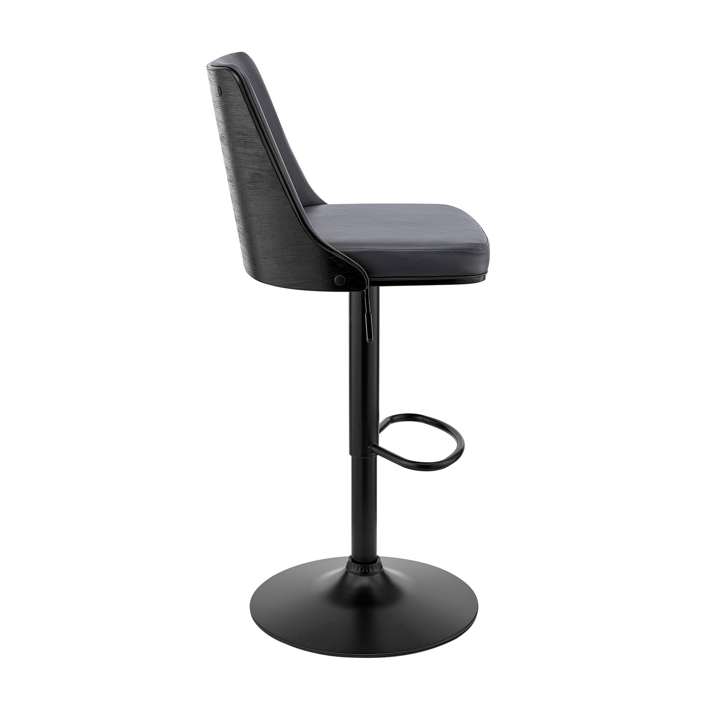 44" Gray Faux Leather And Iron Swivel Adjustable Height Bar Chair