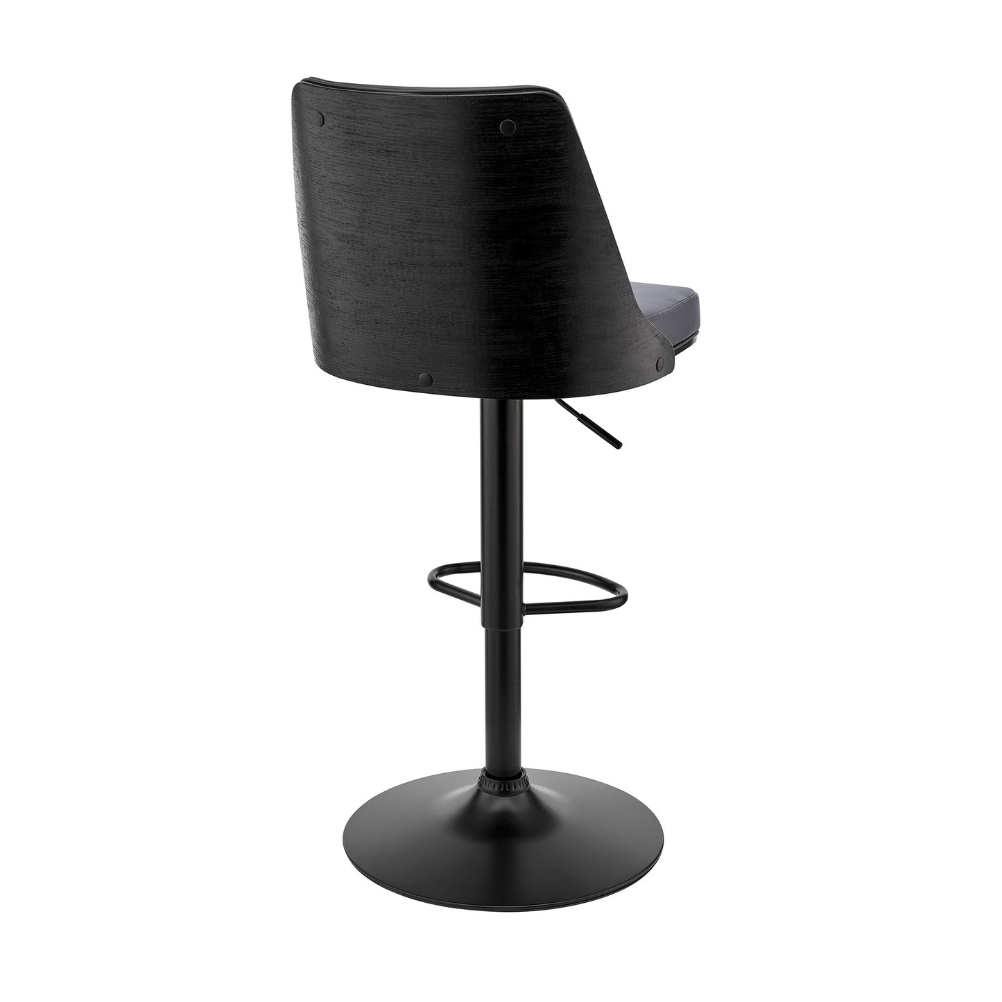 44" Gray Faux Leather And Iron Swivel Adjustable Height Bar Chair