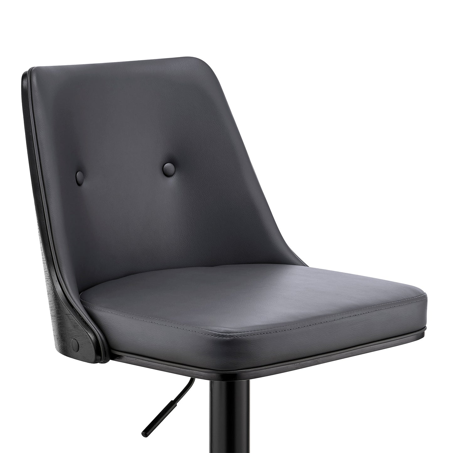 44" Gray Faux Leather And Iron Swivel Adjustable Height Bar Chair