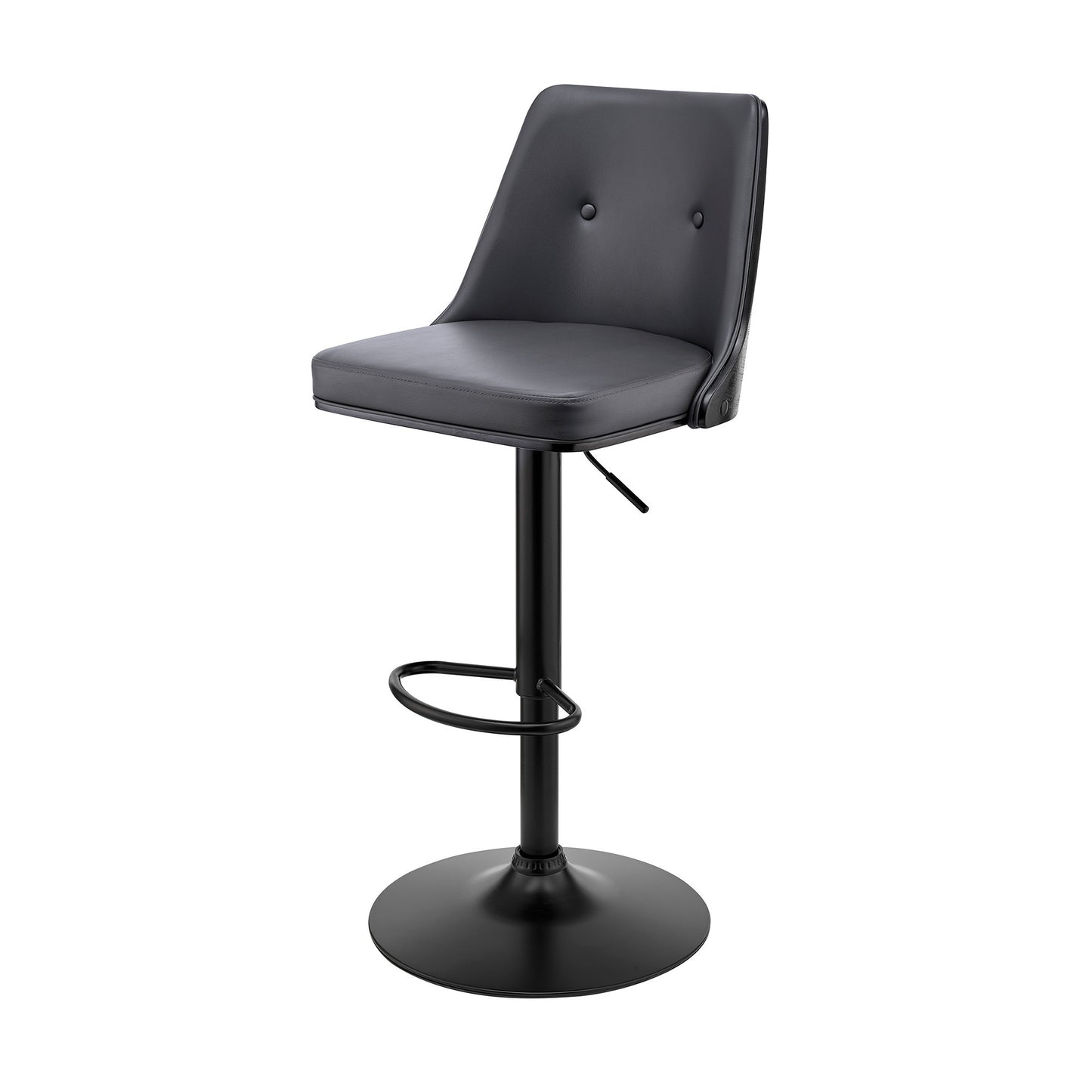44" Gray Faux Leather And Iron Swivel Adjustable Height Bar Chair