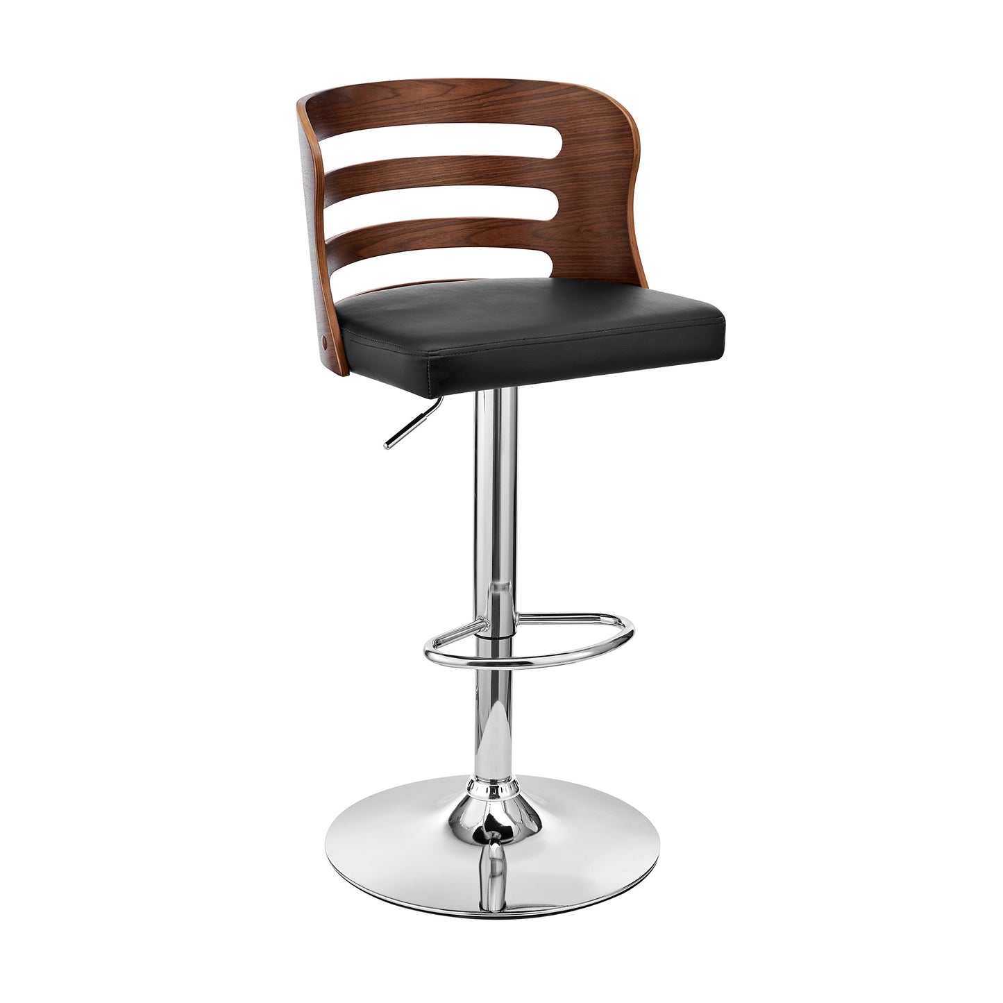 Black Brown And Silver Swivel Adjustable Height Bar Chair With Footrest