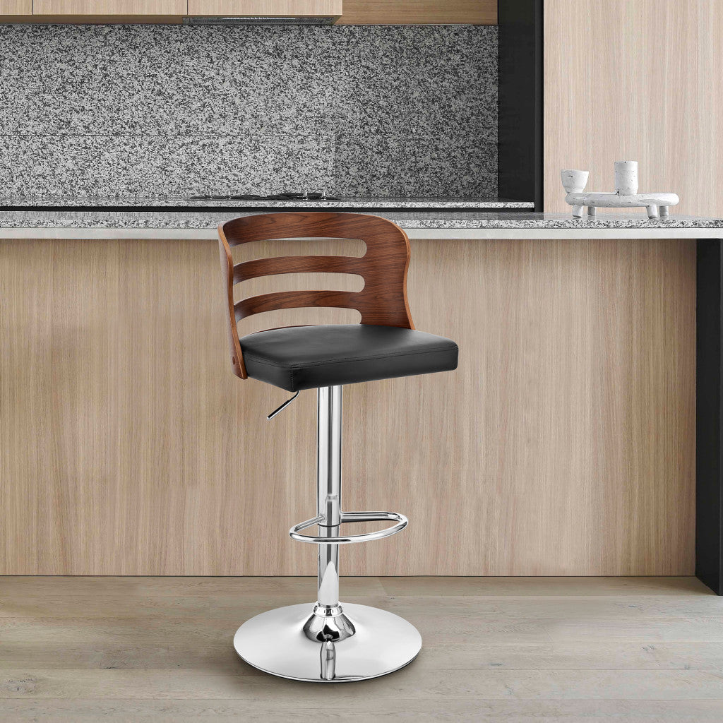 Black Brown And Silver Swivel Adjustable Height Bar Chair With Footrest