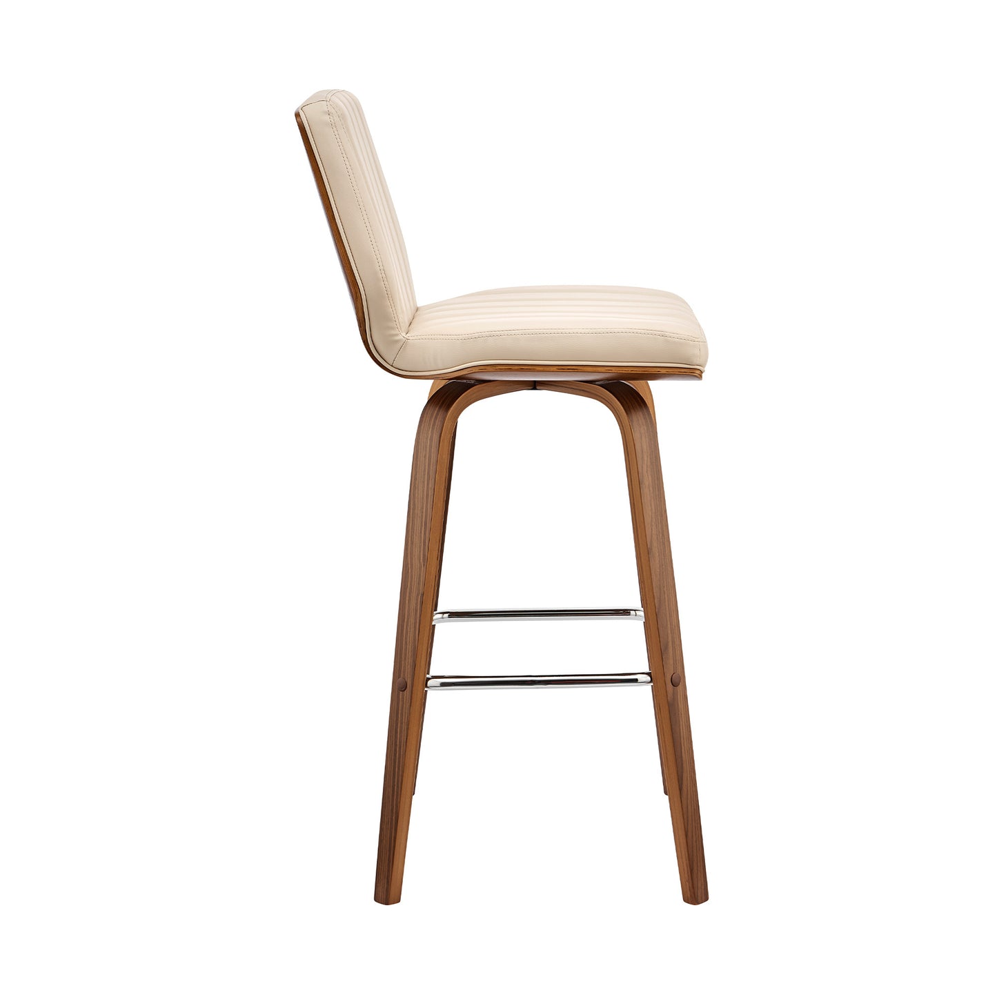 38" Cream Faux Leather Wood Swivel Bar Height Chair