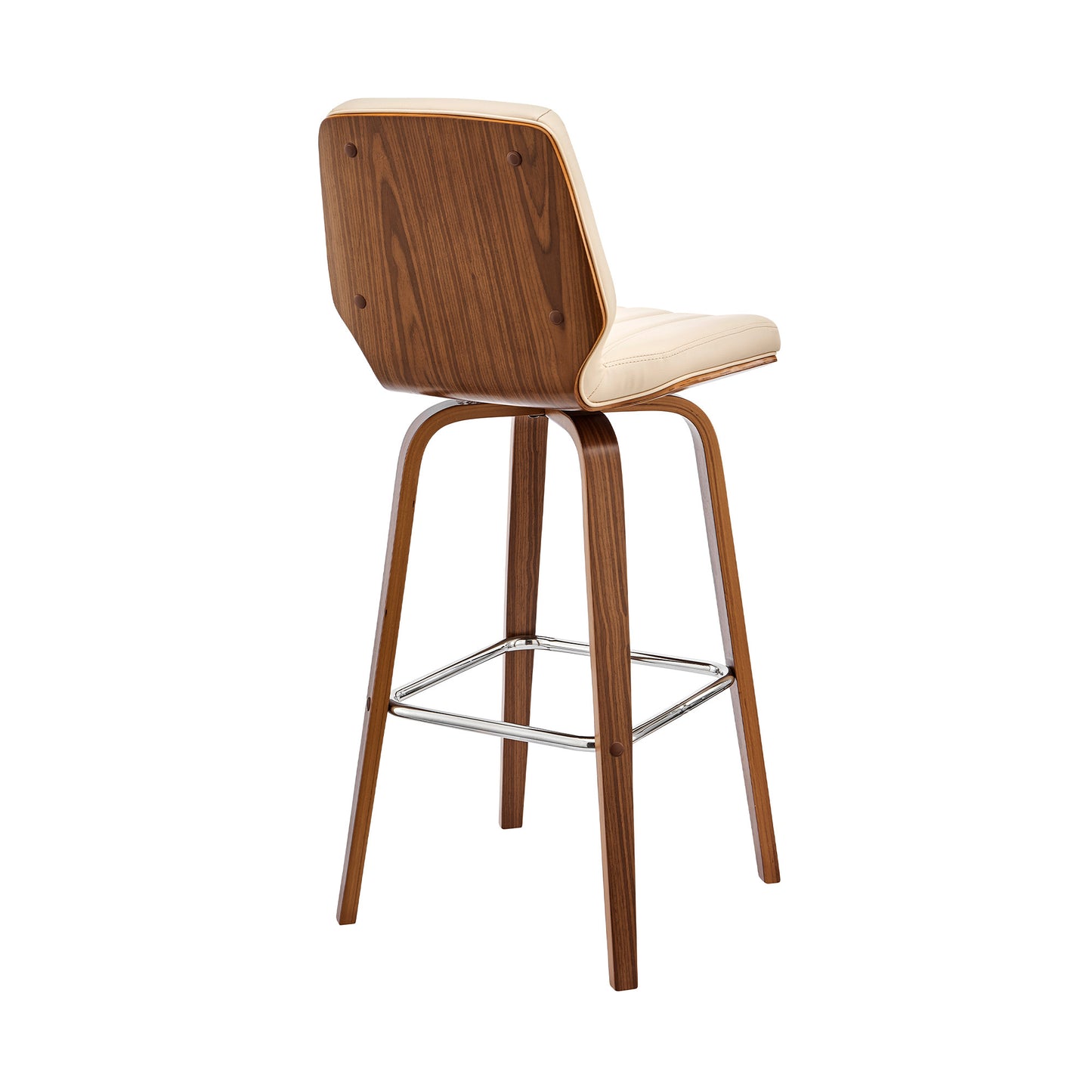 38" Cream Faux Leather Wood Swivel Bar Height Chair
