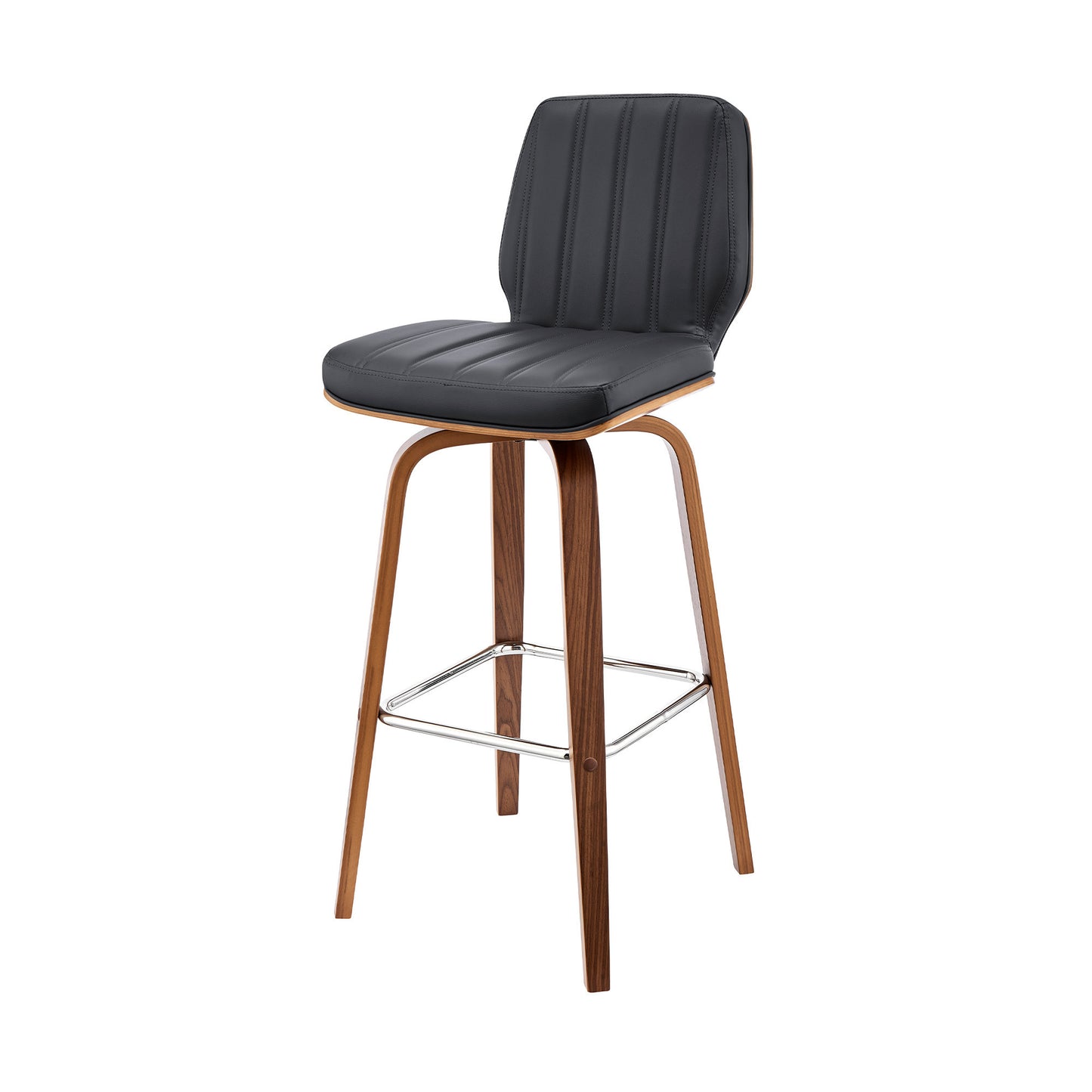 38" Dark Gray Faux Leather And Wood Swivel Bar Height Chair