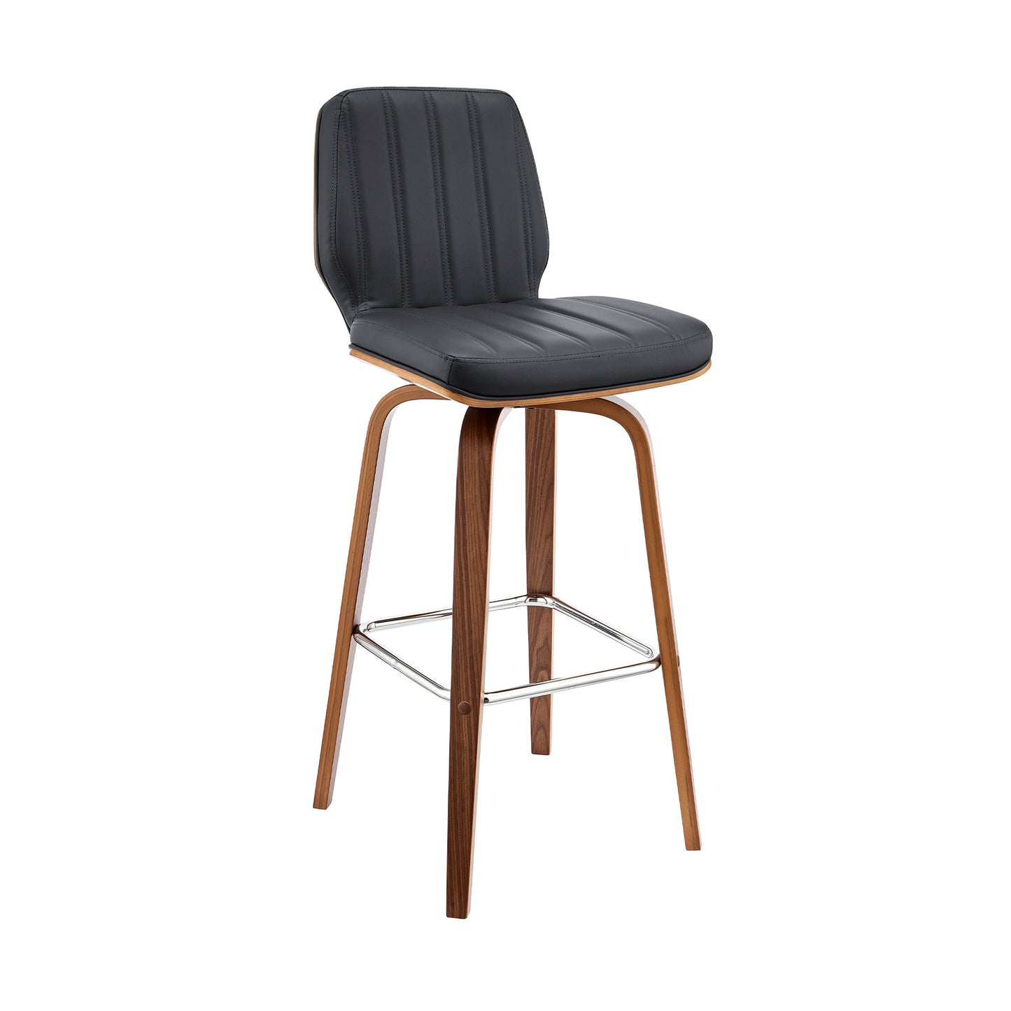 42" Dark Gray Faux Leather And Wood Swivel Bar Height Chair