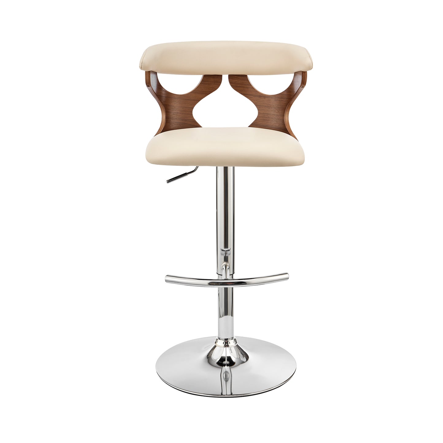 43" Cream Faux Leather And Iron Swivel Adjustable Height Bar Chair