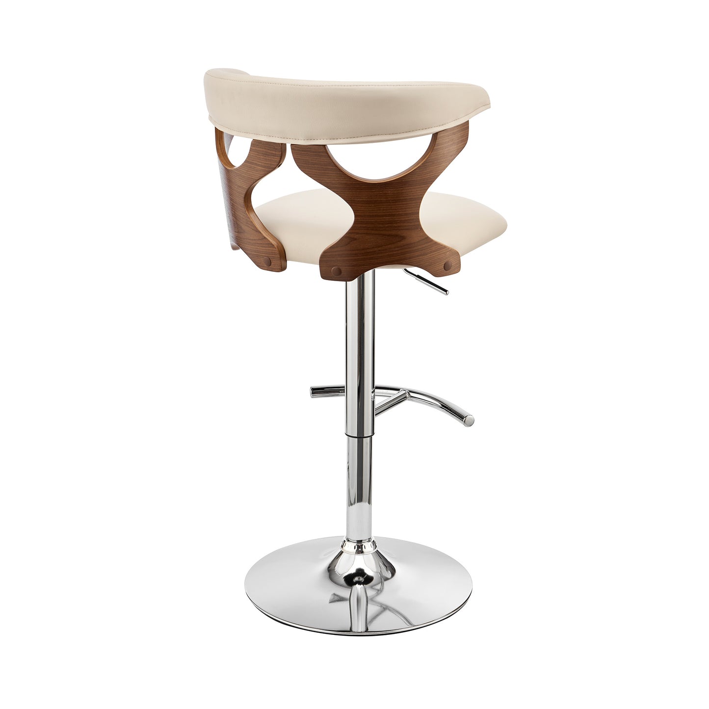 43" Cream Faux Leather And Iron Swivel Adjustable Height Bar Chair