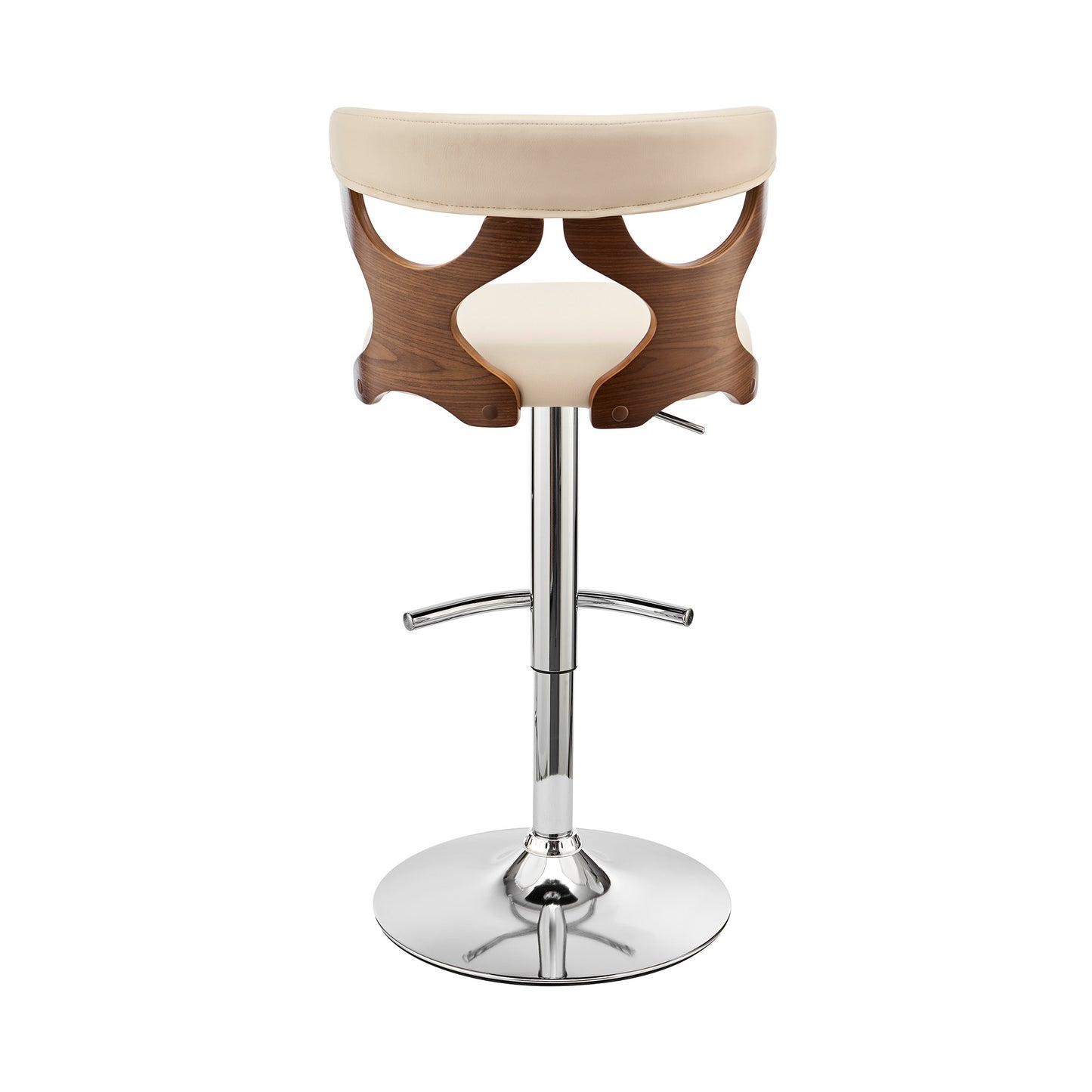 43" Cream Faux Leather And Iron Swivel Adjustable Height Bar Chair