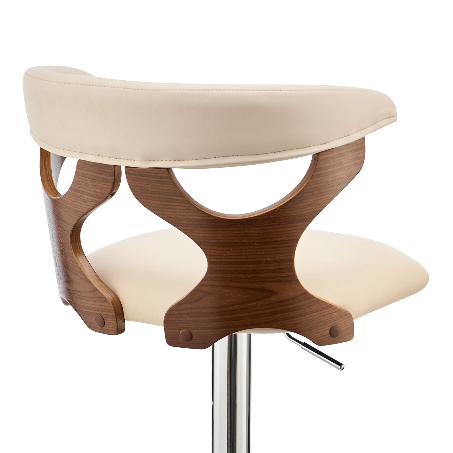 43" Cream Faux Leather And Iron Swivel Adjustable Height Bar Chair