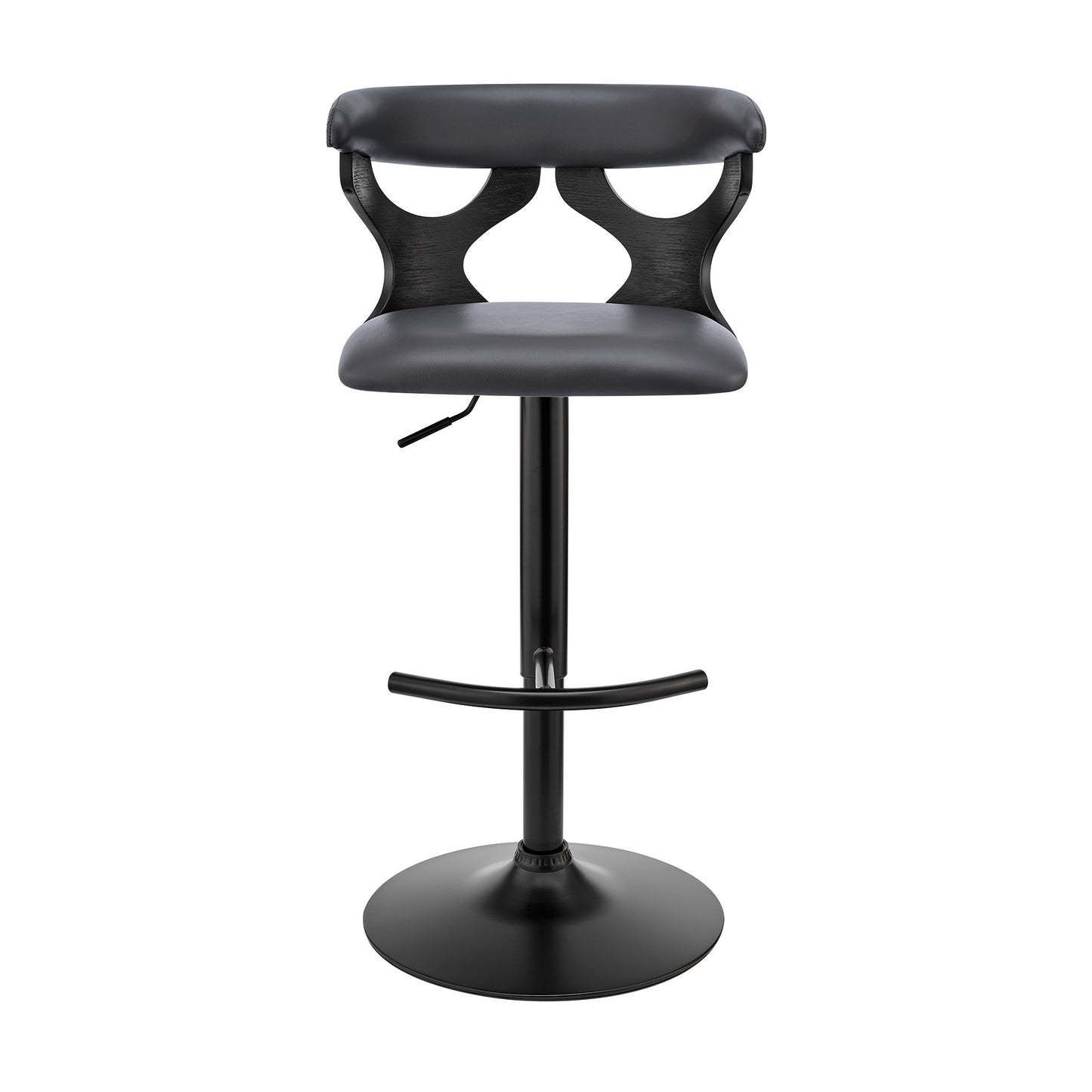 43" Gray Faux Leather And Iron Swivel Adjustable Height Bar Chair