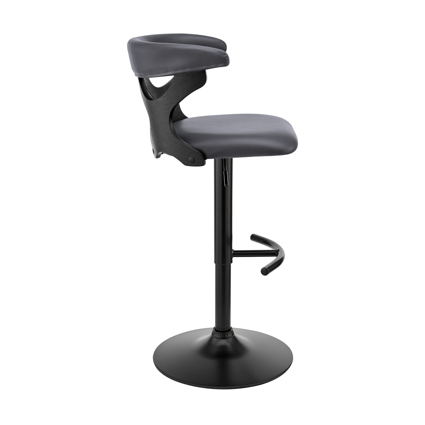 43" Gray Faux Leather And Iron Swivel Adjustable Height Bar Chair