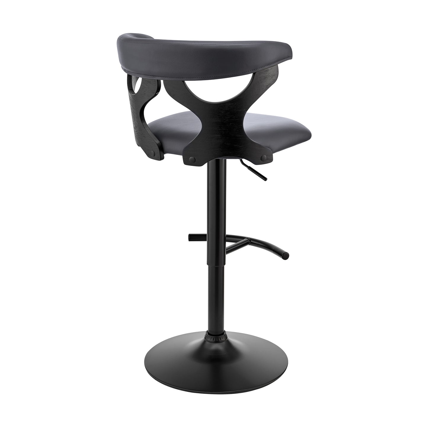 43" Gray Faux Leather And Iron Swivel Adjustable Height Bar Chair