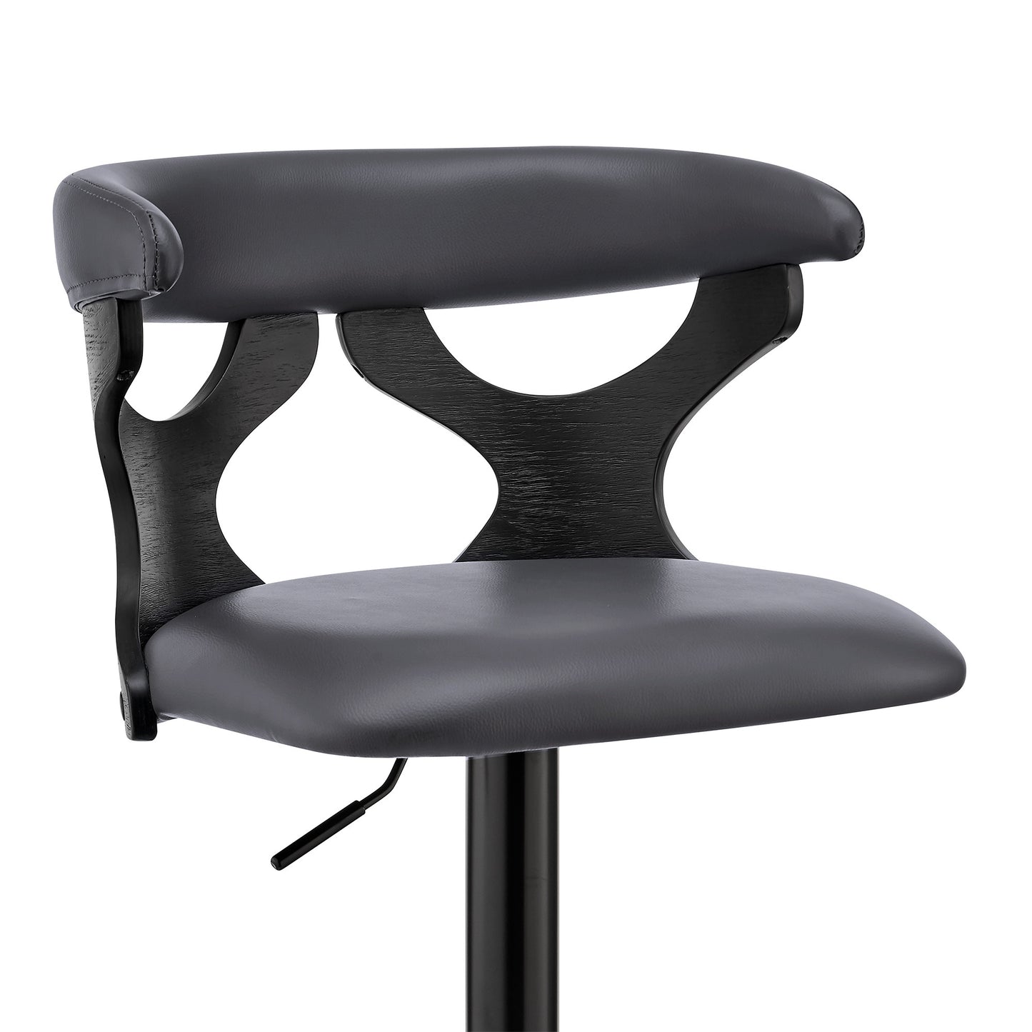 43" Gray Faux Leather And Iron Swivel Adjustable Height Bar Chair