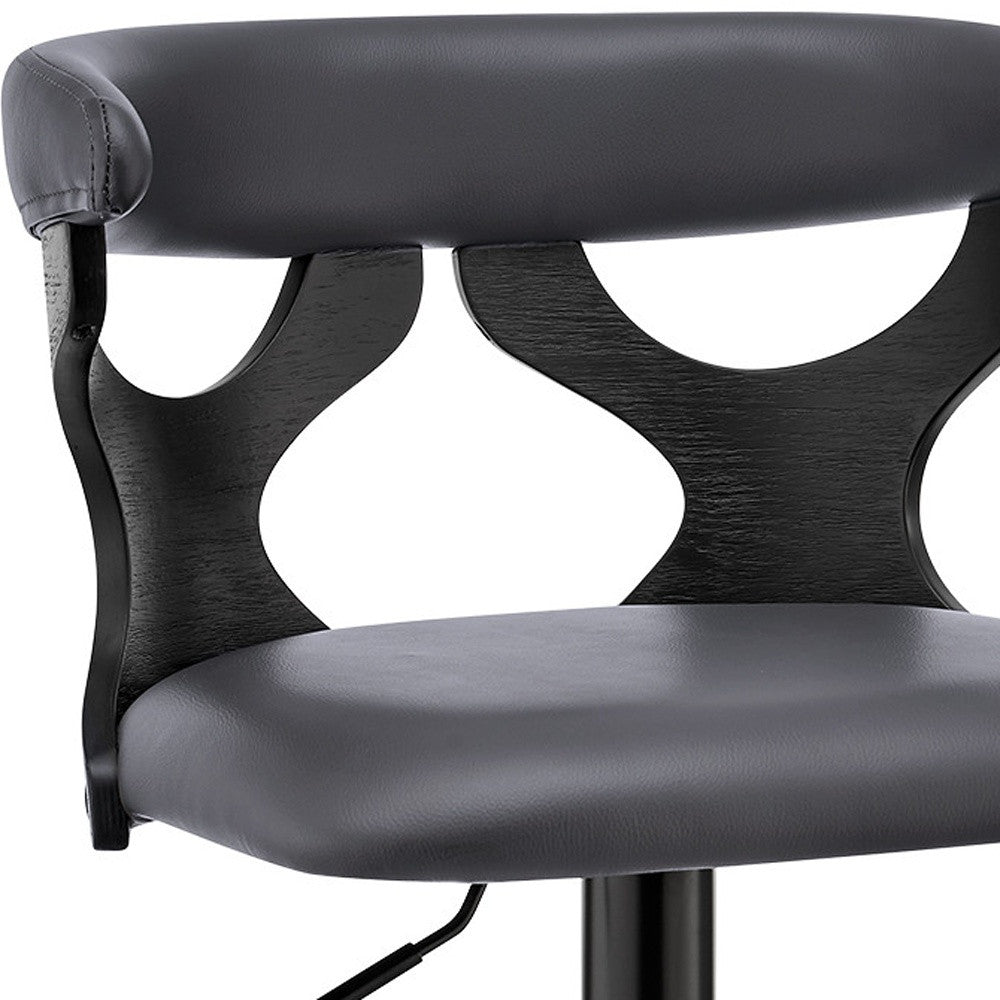 43" Gray Faux Leather And Iron Swivel Adjustable Height Bar Chair