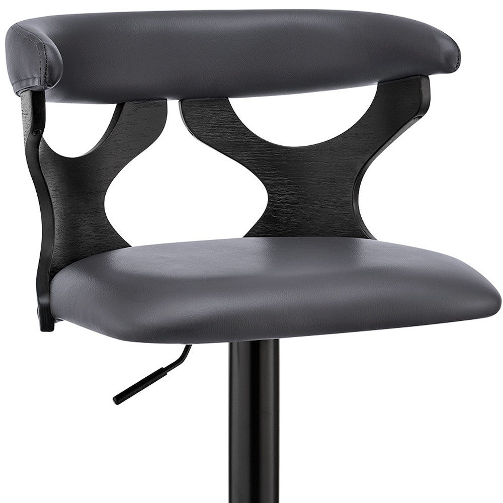 43" Gray Faux Leather And Iron Swivel Adjustable Height Bar Chair
