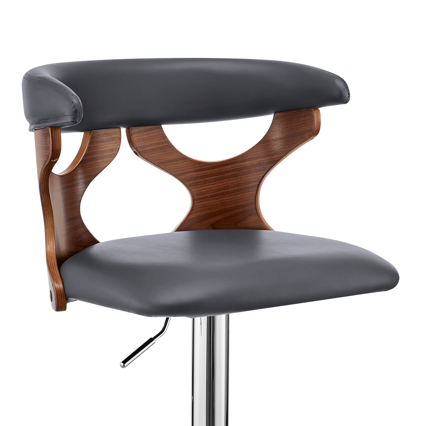 43" Gray Faux Leather And Iron Swivel Adjustable Height Bar Chair