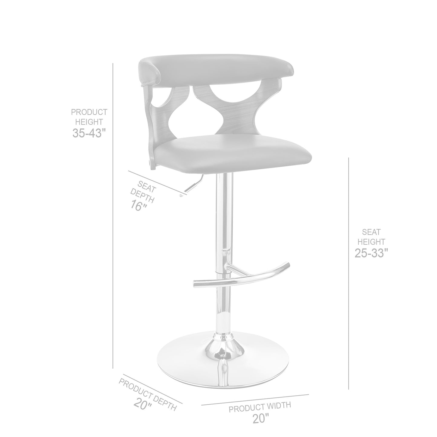 43" Gray Faux Leather And Iron Swivel Adjustable Height Bar Chair