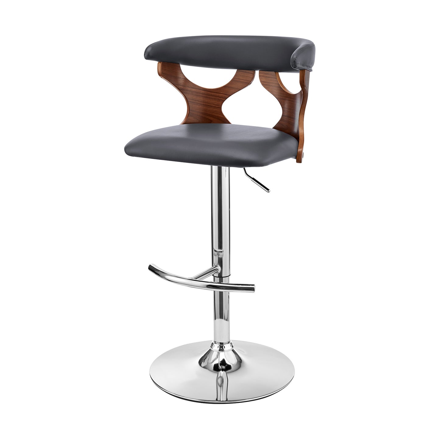 43" Gray Faux Leather And Iron Swivel Adjustable Height Bar Chair