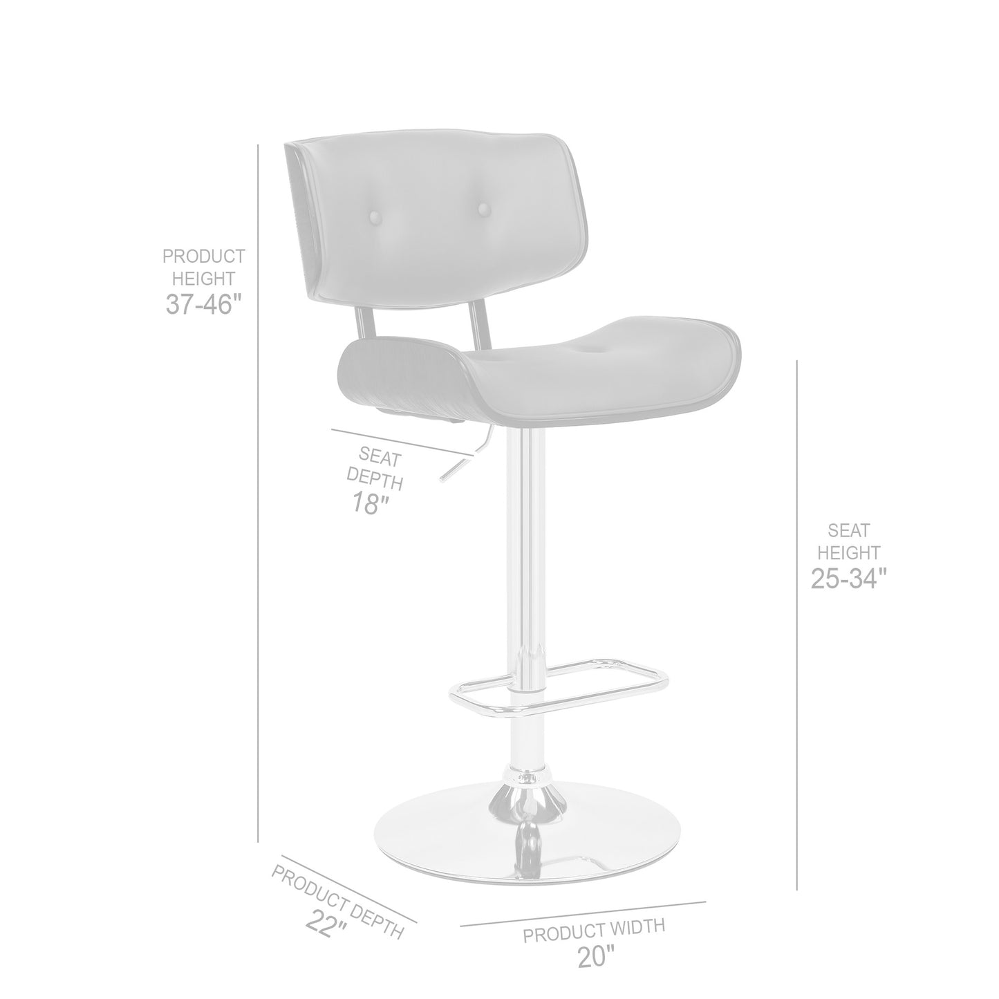 Adjustable Gray Tufted Faux Leather Black and Chrome Swivel Barstool.