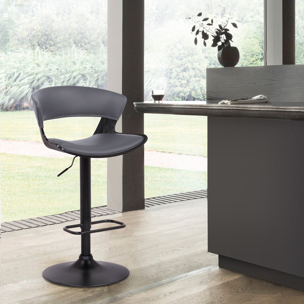 43" Gray And Black Iron Swivel Adjustable Height Bar Chair With Footrest