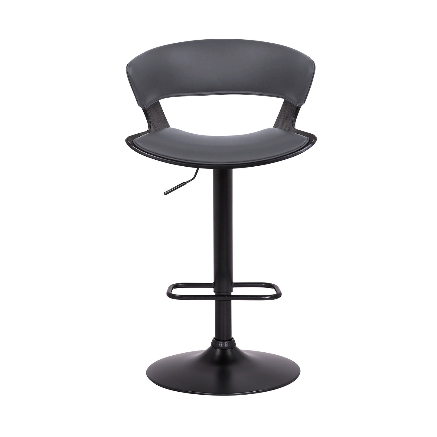 43" Gray And Black Iron Swivel Adjustable Height Bar Chair With Footrest