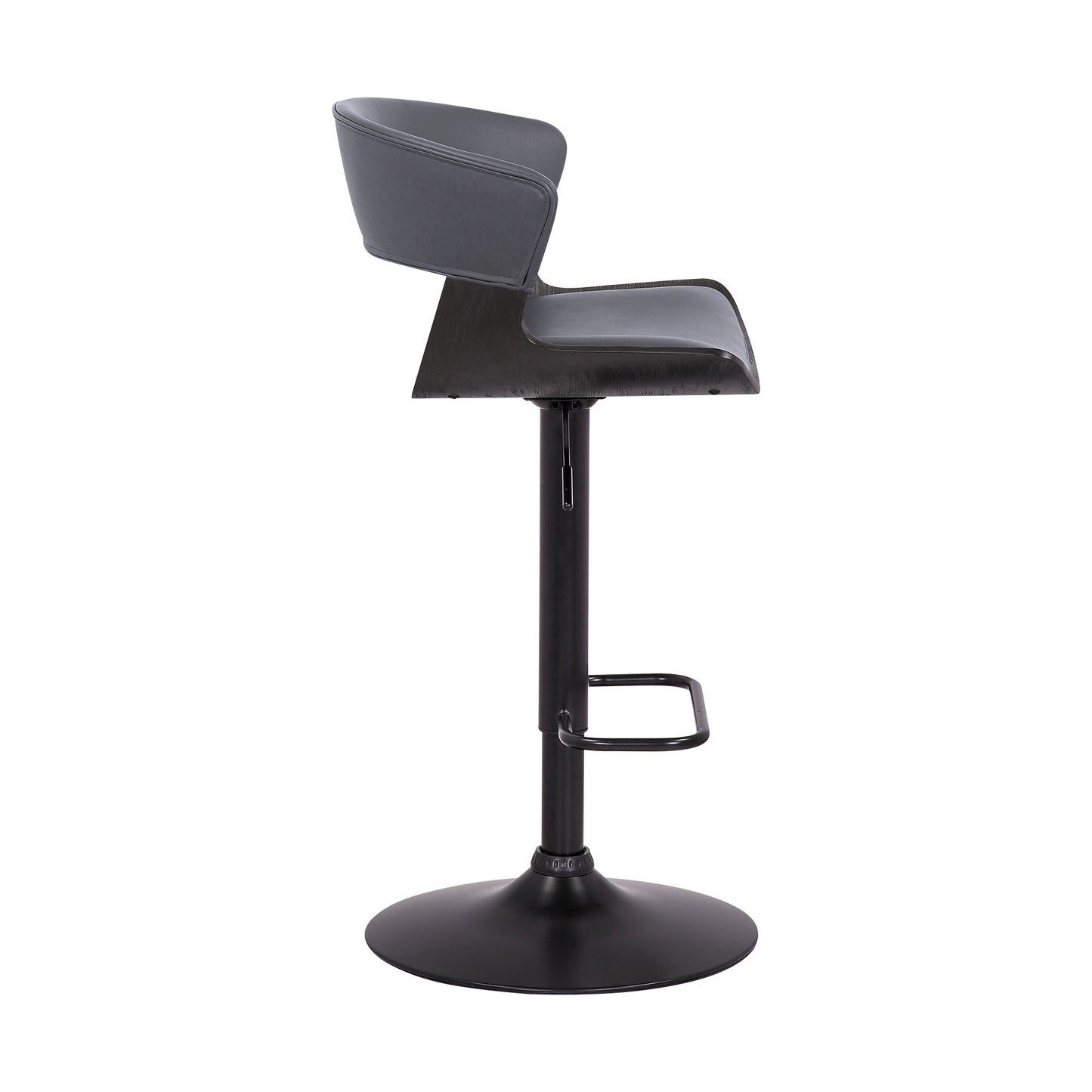 43" Gray And Black Iron Swivel Adjustable Height Bar Chair With Footrest