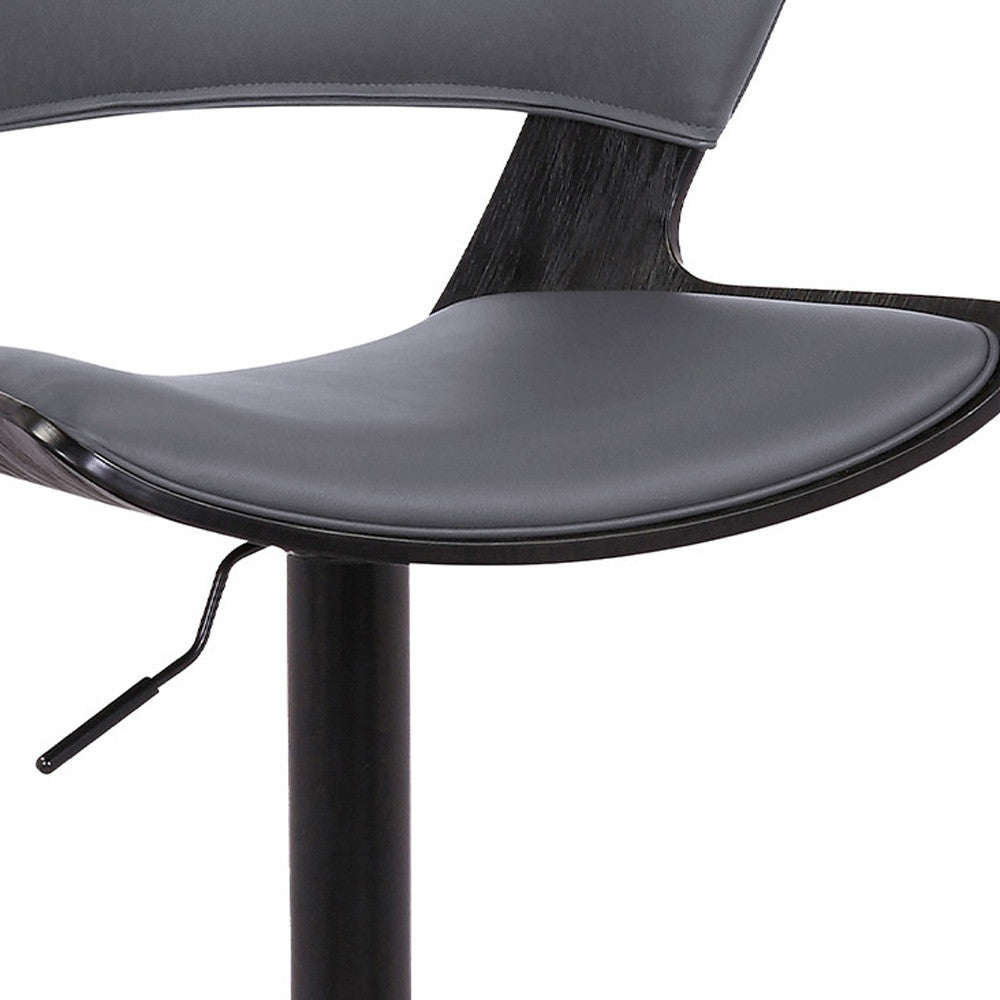 43" Gray And Black Iron Swivel Adjustable Height Bar Chair With Footrest
