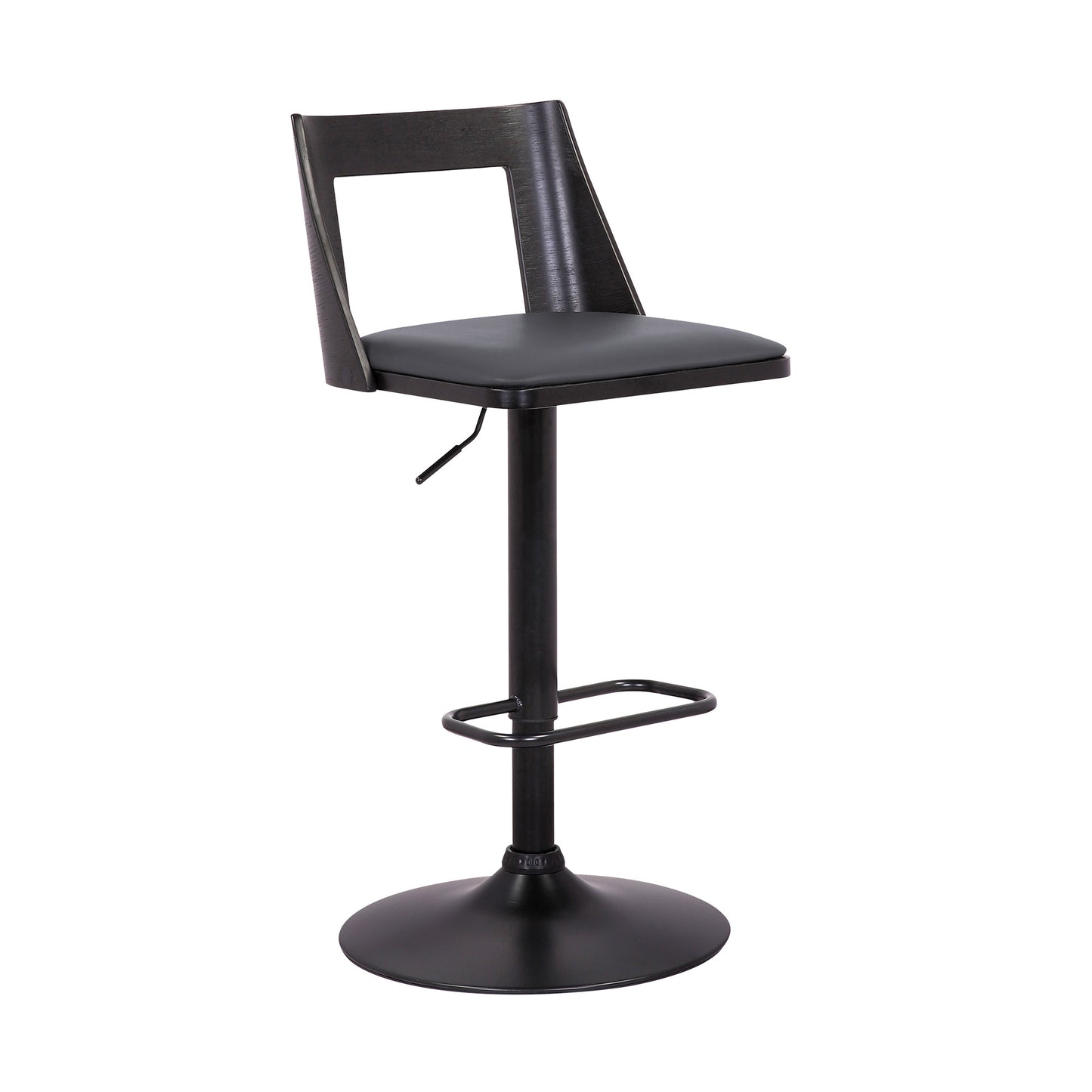 42" Gray And Black Faux Leather Swivel Adjustable Height Bar Chair With Footrest