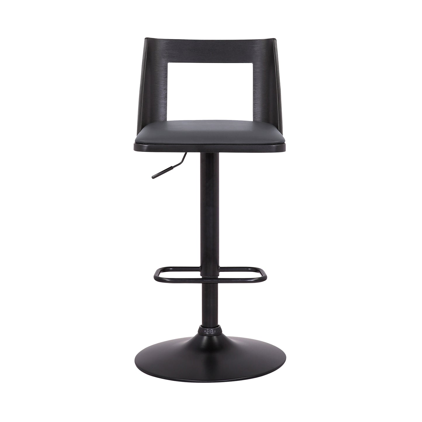 42" Gray And Black Faux Leather Swivel Adjustable Height Bar Chair With Footrest