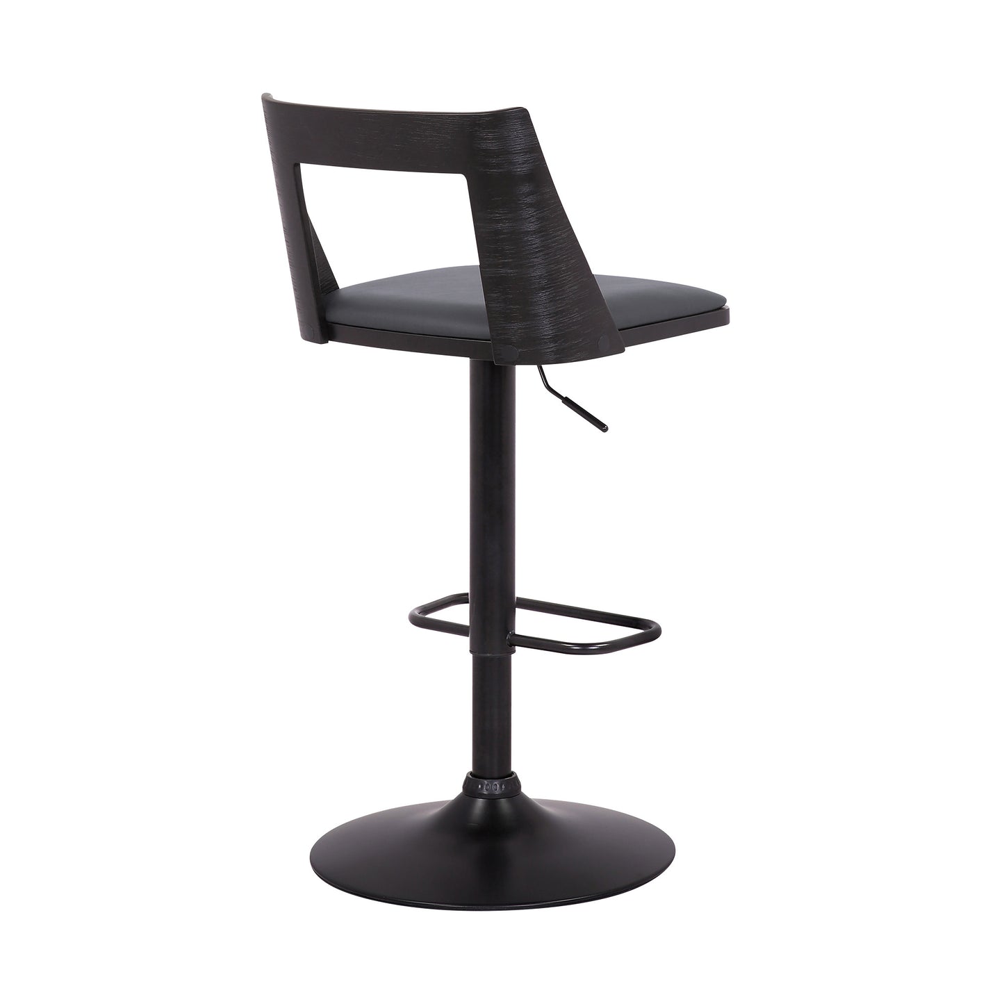 42" Gray And Black Faux Leather Swivel Adjustable Height Bar Chair With Footrest